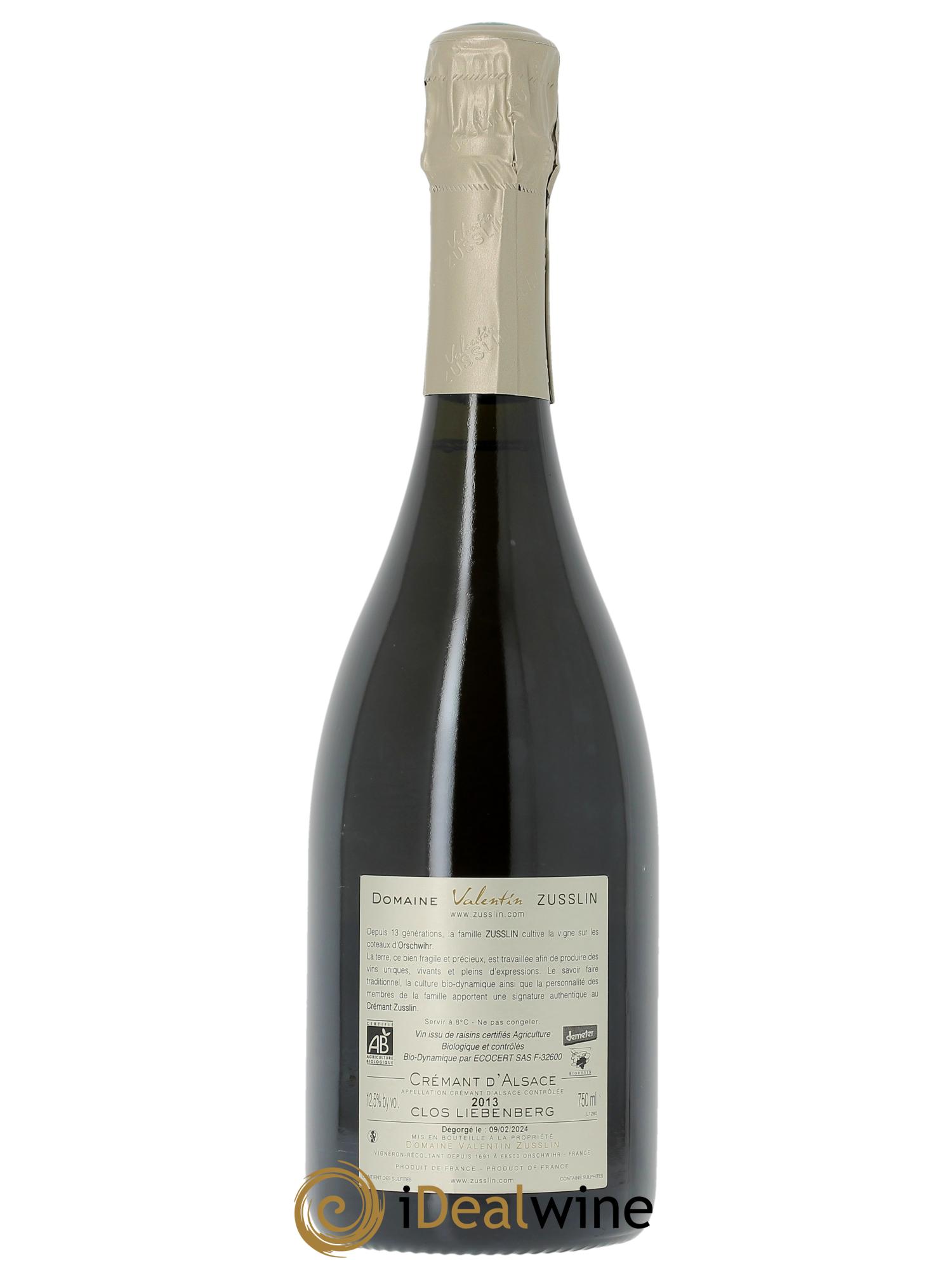 Crémant d'Alsace Clos Liebenberg Valentin Zusslin (Domaine)  2013 - Lot de 1 bouteille - 1