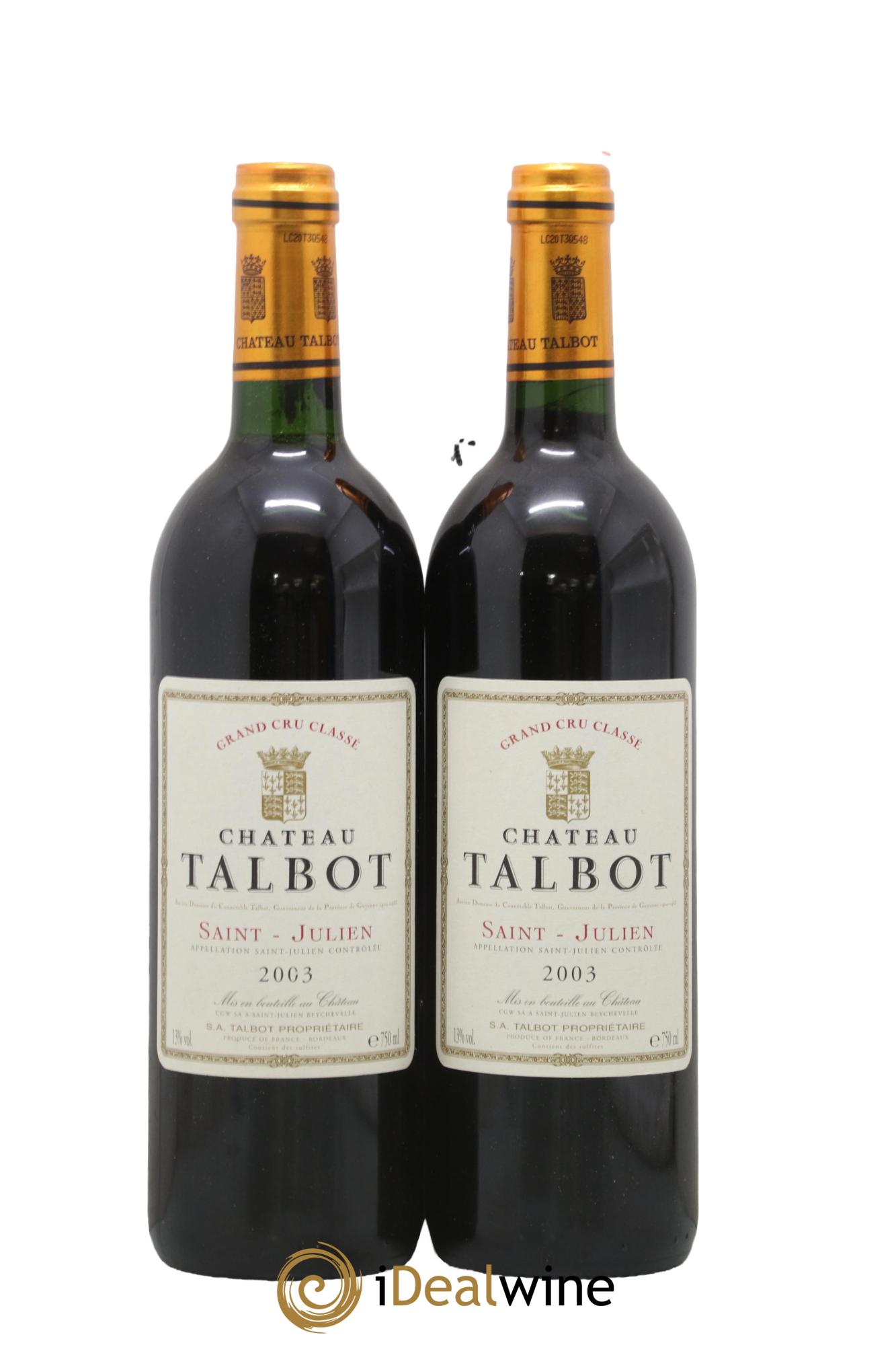 Château Talbot 4ème Grand Cru Classé 2003 - Lotto di 2 bottiglie - 0