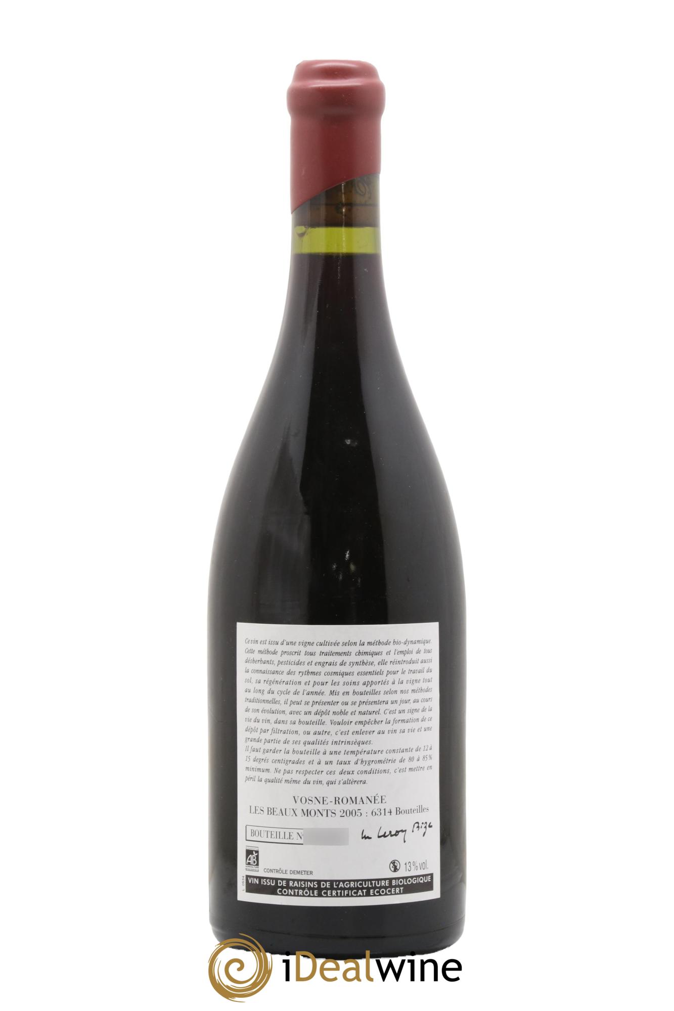 Vosne-Romanée 1er Cru Les Beaux-Monts Leroy (Domaine) 2005 - Lotto di 1 bottiglia - 1