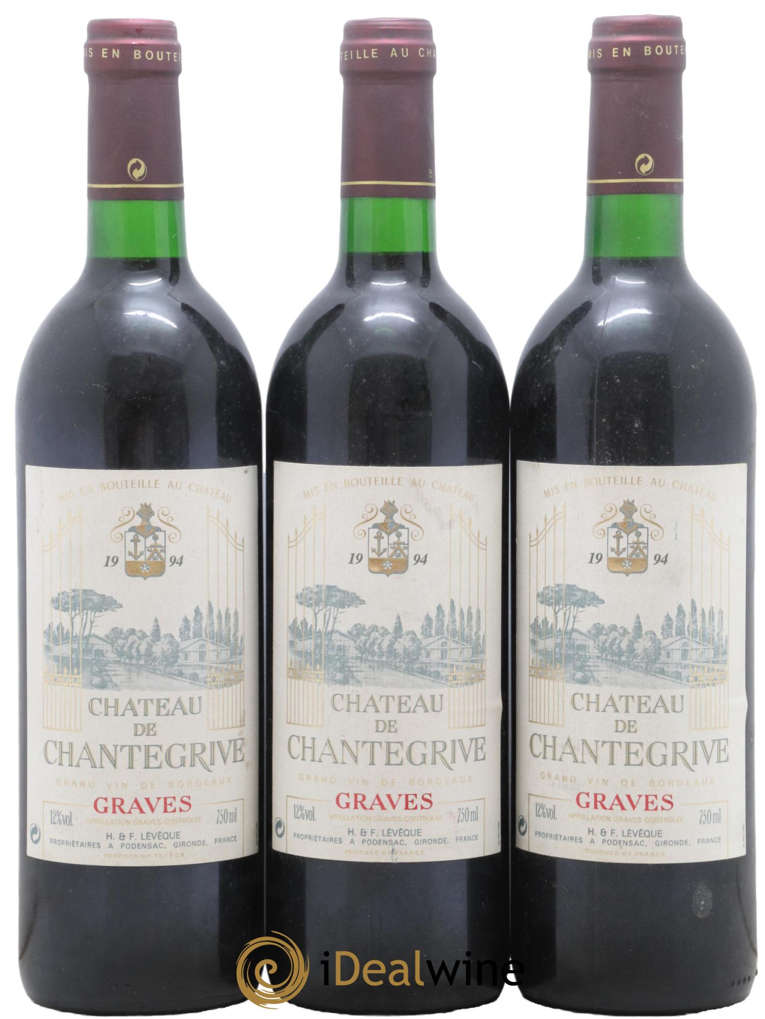 Château de Chantegrive 1994 - Posten von 3 Flaschen - 0