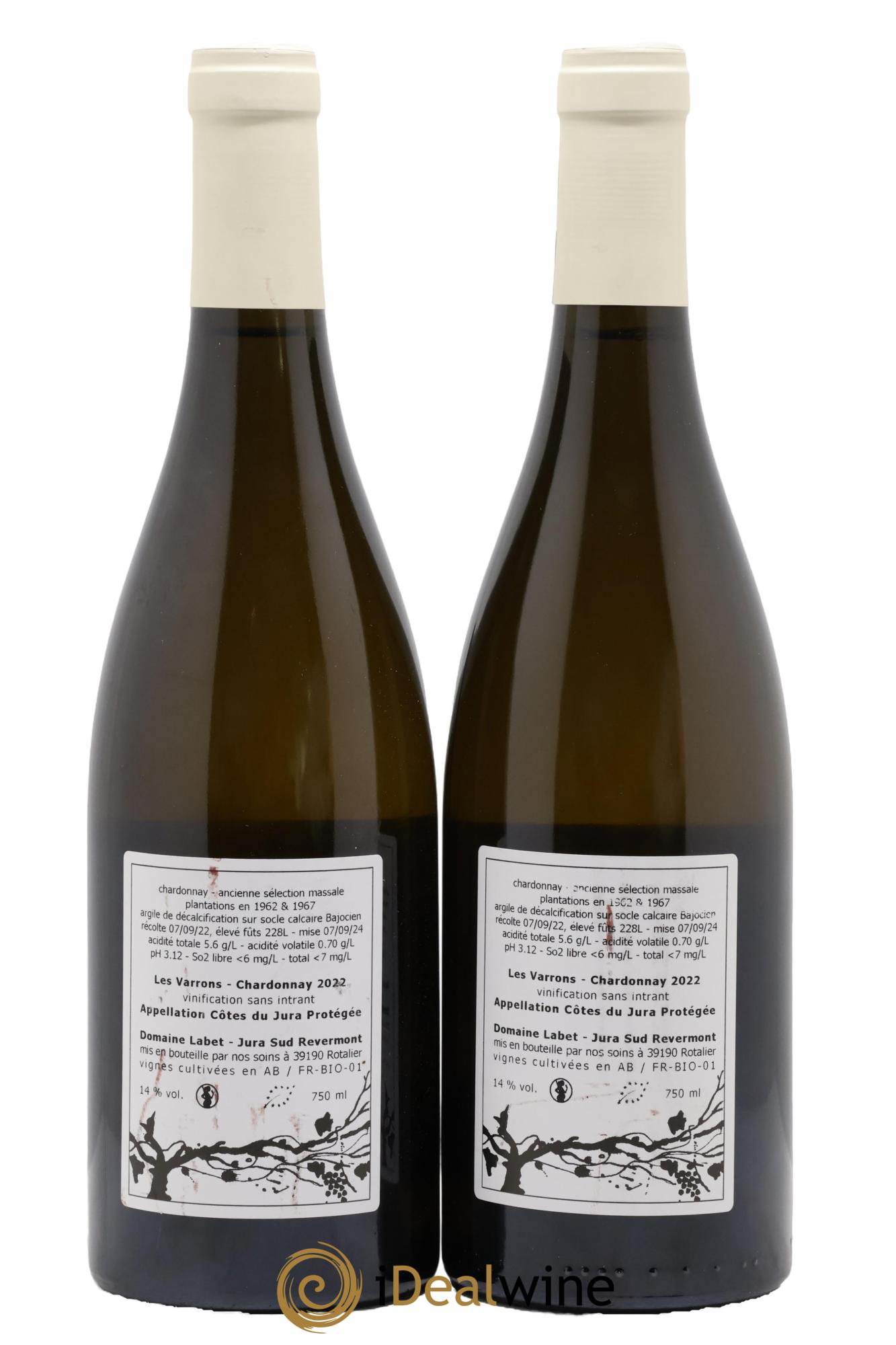 Côtes du Jura Chardonnay Les Varrons Romain - Julien - Charline Labet 2022 - Lot de 2 bouteilles - 1
