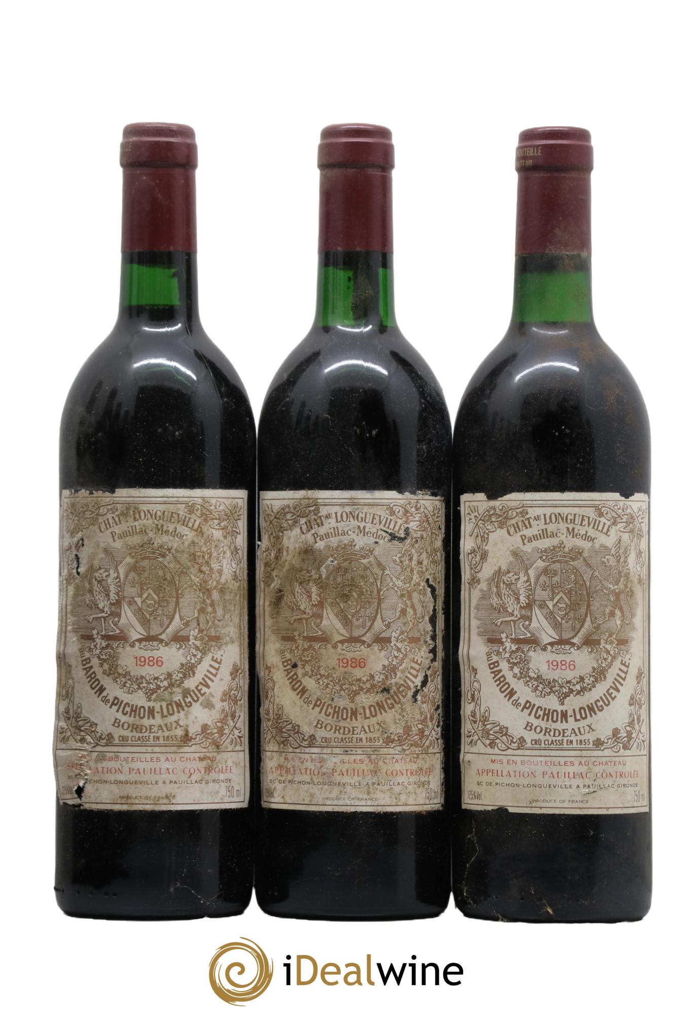 Pichon Longueville Baron 2ème Grand Cru Classé 1986 - Lot de 3 bouteilles - 0