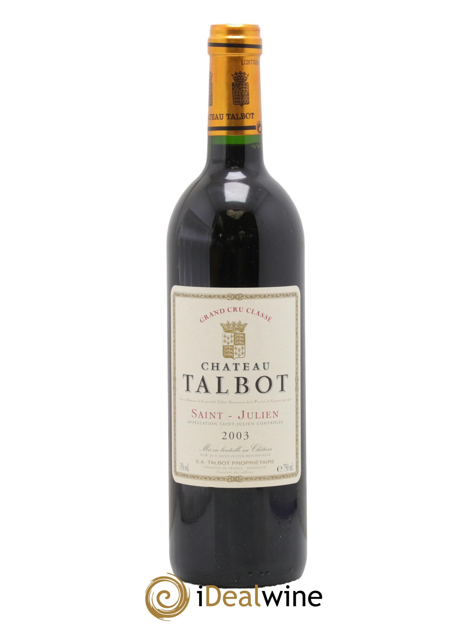Château Talbot 4ème Grand Cru Classé 2003 - Lotto di 1 bottiglia - 0