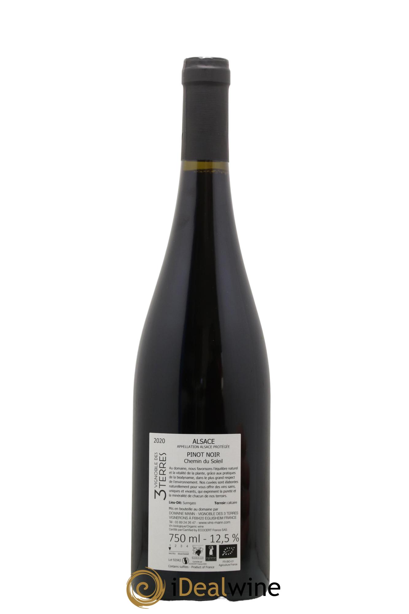Alsace Pinot Noir Chemin du Soleil Vignoble des 3 Terres Domaine Mann 2020 - Lot de 1 bouteille - 1