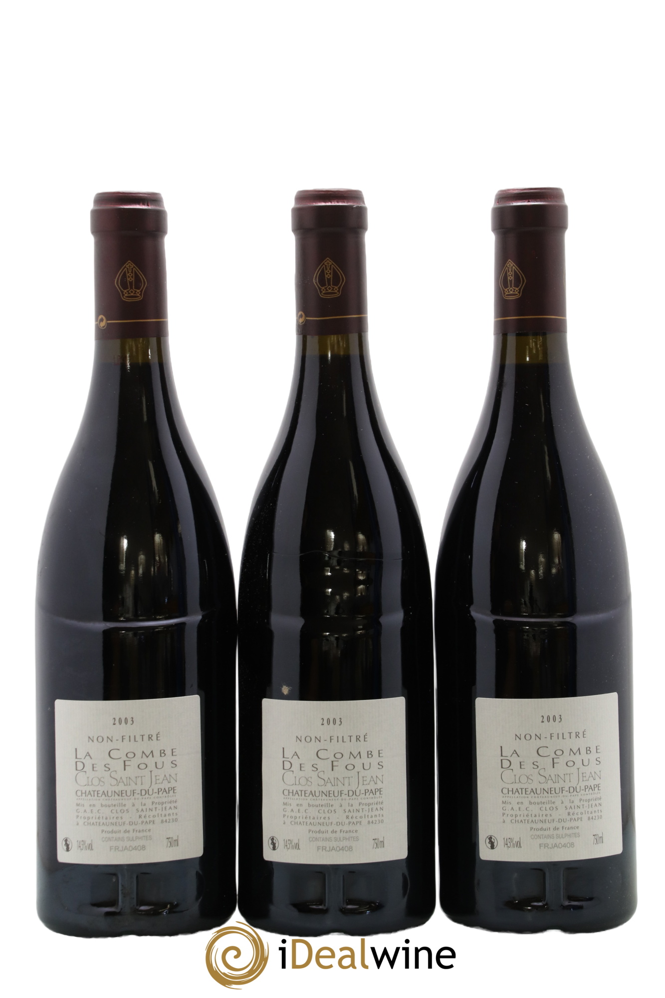 Châteauneuf-du-Pape Clos Saint-Jean La Combe des Fous Pascal et Vincent Maurel 2003 - Lotto di 3 bottiglie - 1
