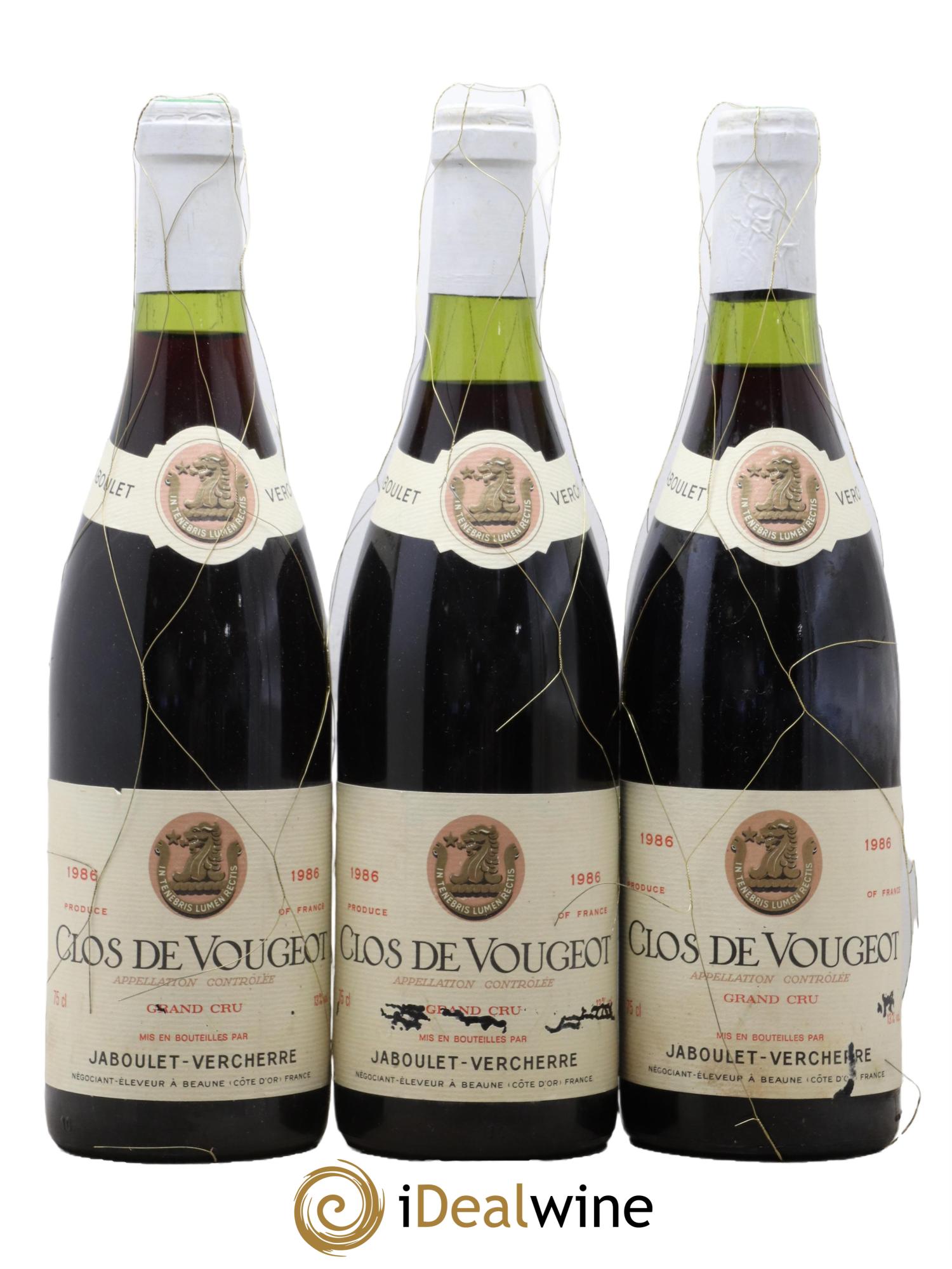 Clos de Vougeot Grand Cru Jaboulet Vercherre 1986 - Lot de 3 bouteilles - 0