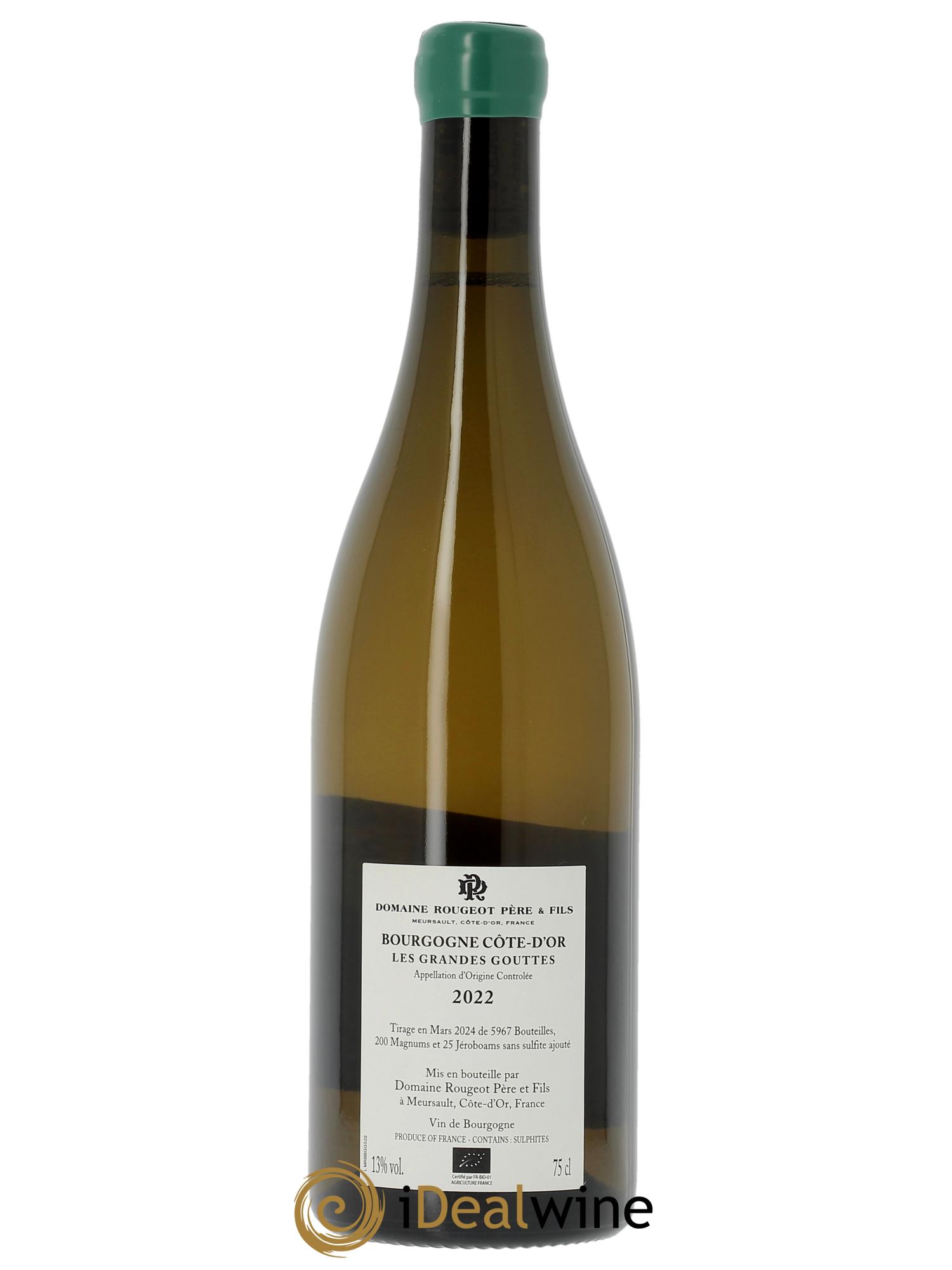 Bourgogne Côte-d'Or Les Gouttes Sans sulfite ajouté Rougeot Père et Fils 2022 - Lot de 1 bouteille - 1
