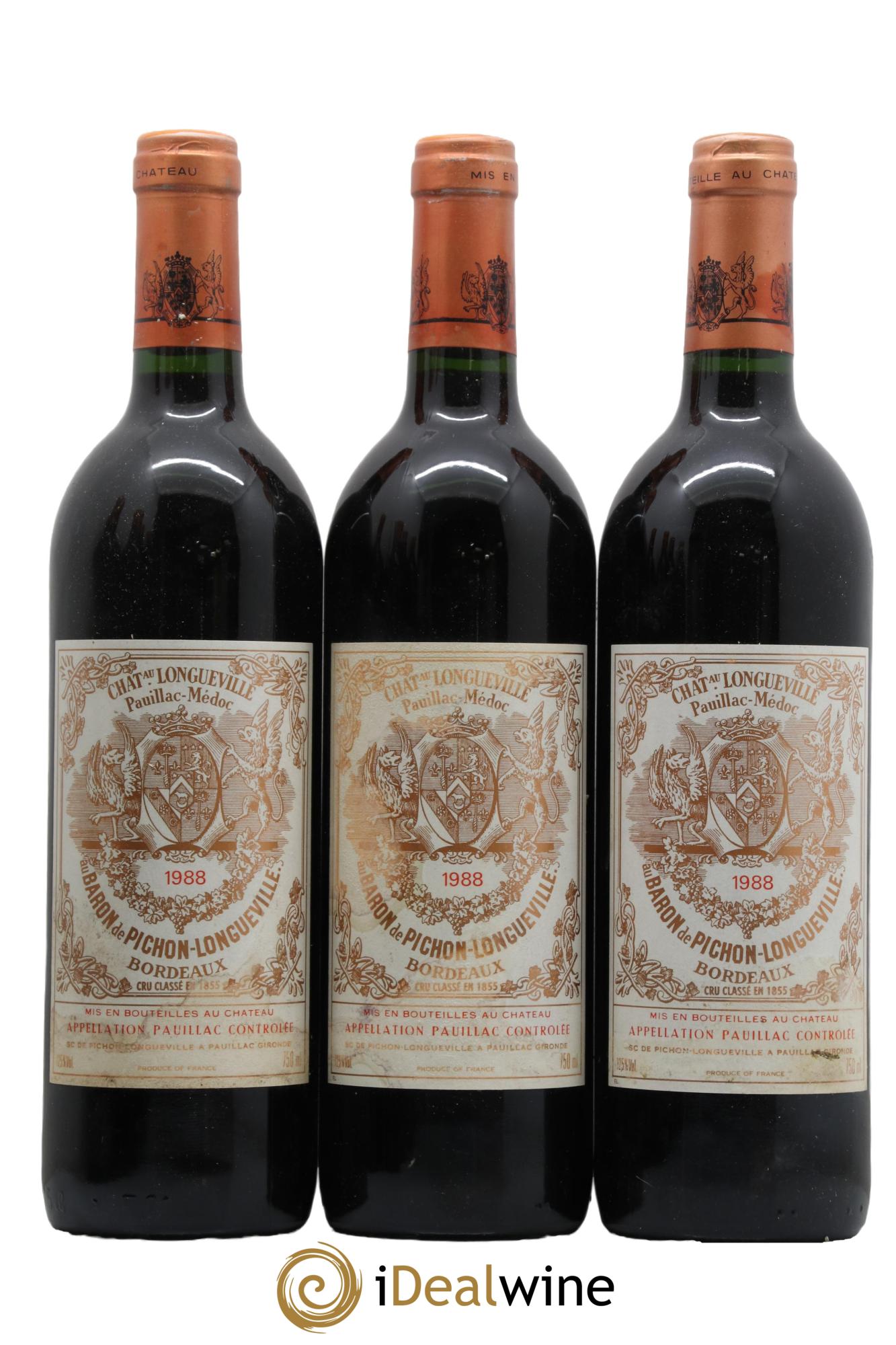 Pichon Longueville Baron 2ème Grand Cru Classé 1988 - Lot de 3 bouteilles - 0