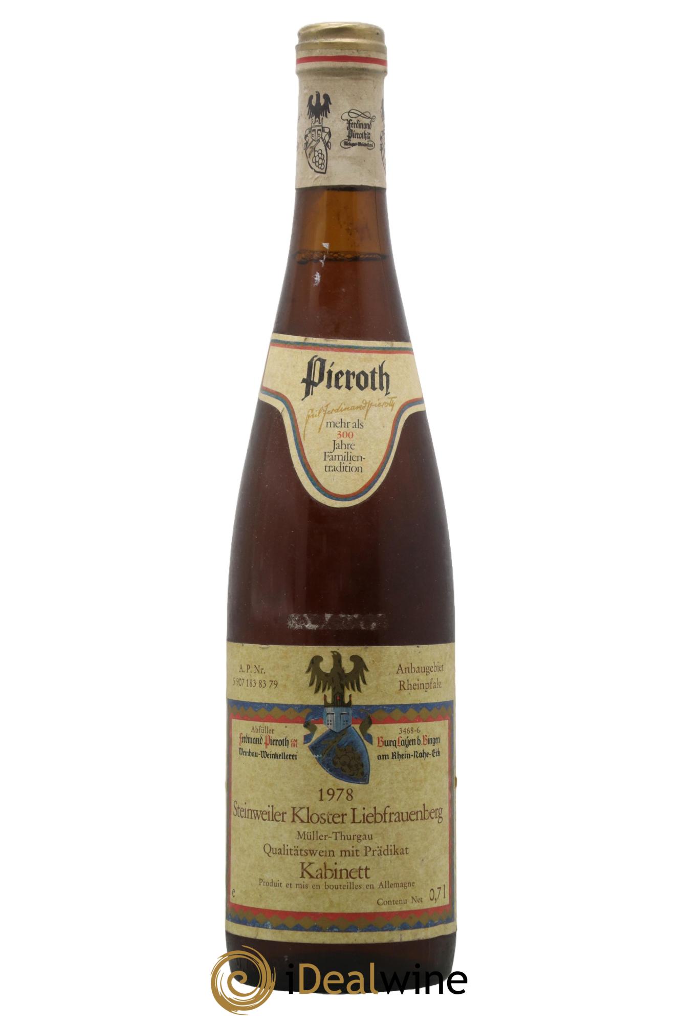 Allemagne Pfalz Muller-Thurgau Kabinett Steinweiller Kloster Liebfrauenberg Pieroth 1978 - Lot de 1 bouteille - 0