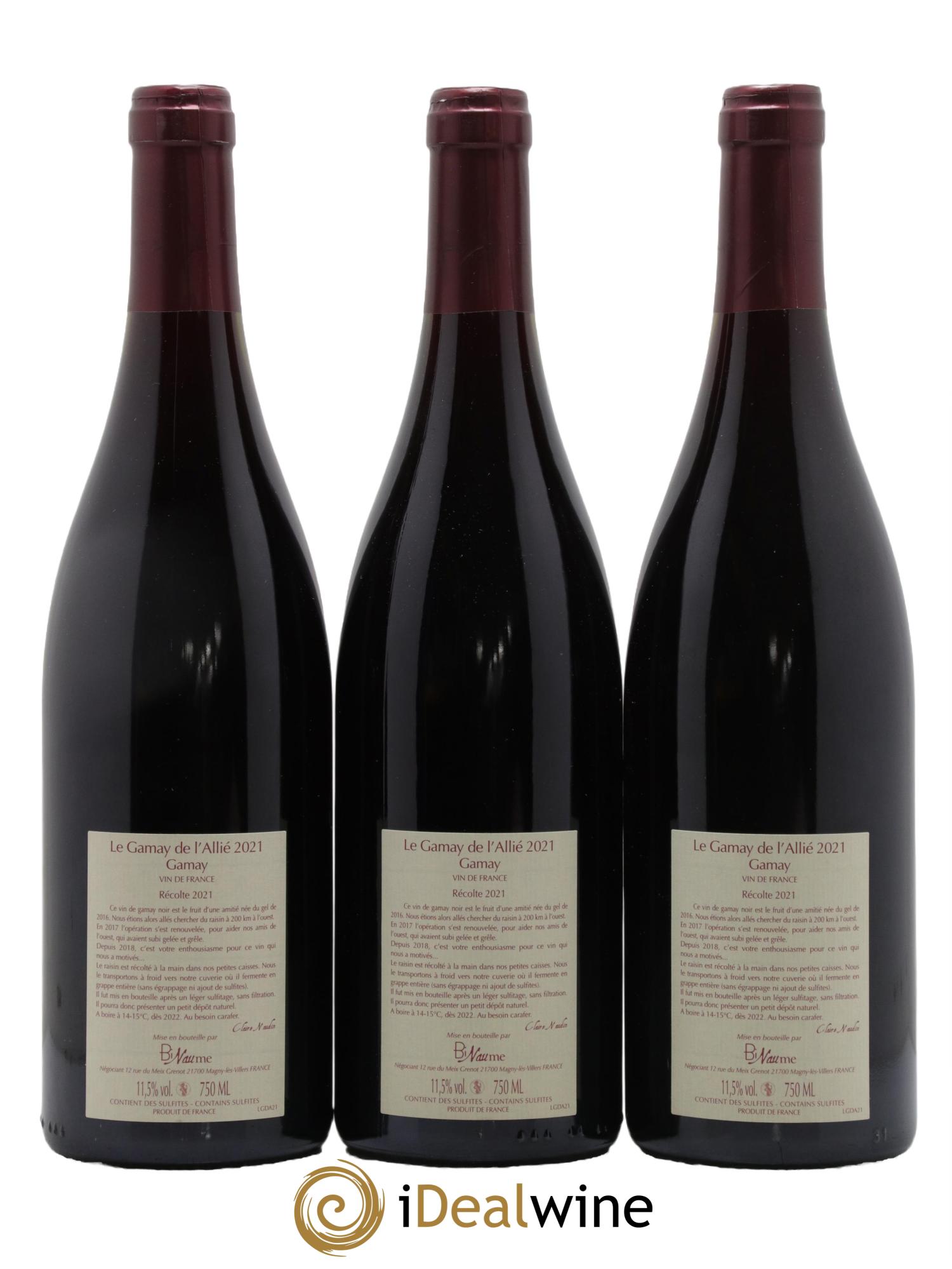 Vin de France Le Gamay de l'Allié Binaume Bizot-Naudin 2021 - Lot de 3 bouteilles - 1