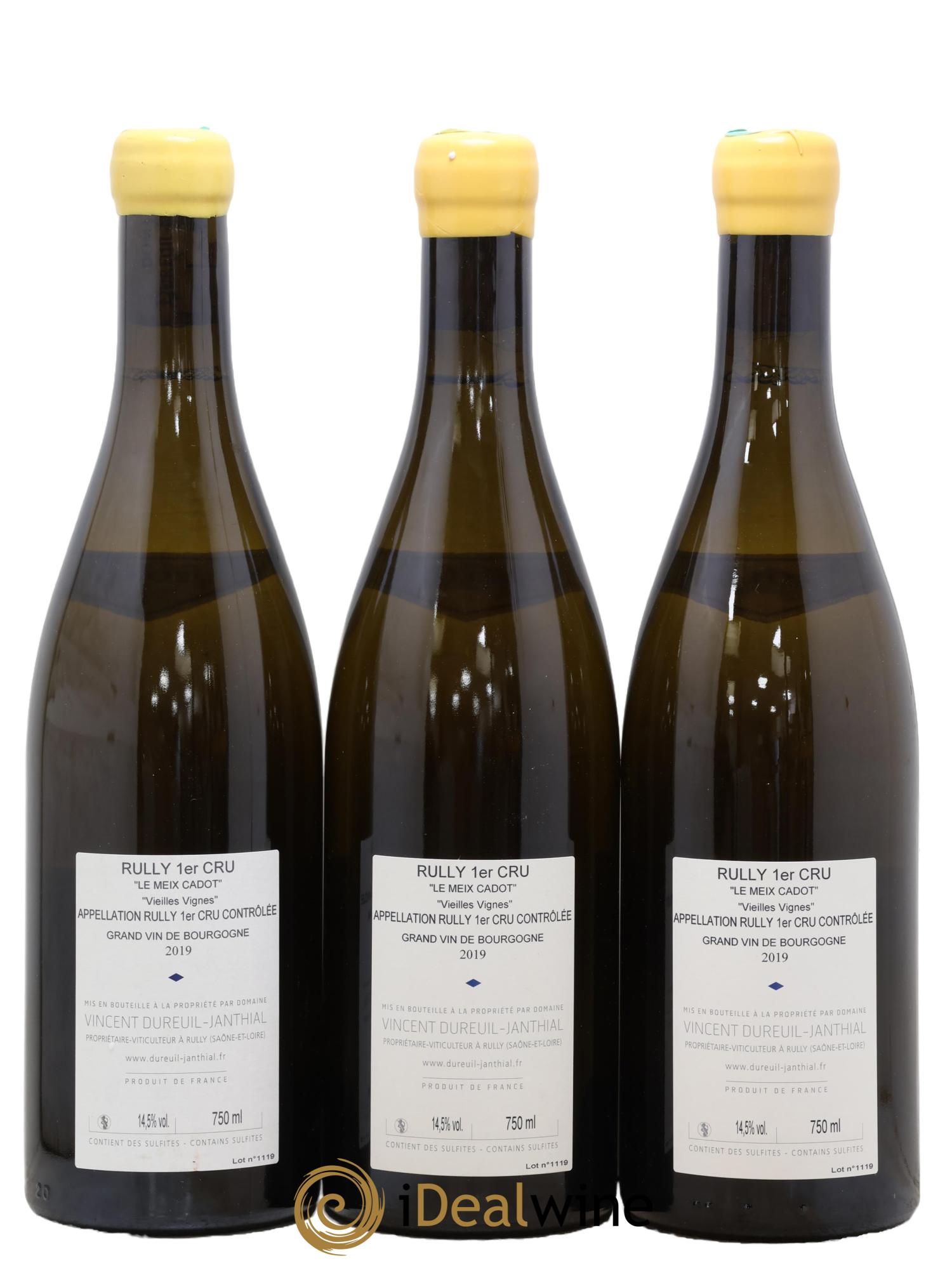 Rully 1er Cru Le Meix Cadot Vieilles Vignes Vincent Dureuil-Janthial 2019 - Lotto di 3 bottiglie - 1