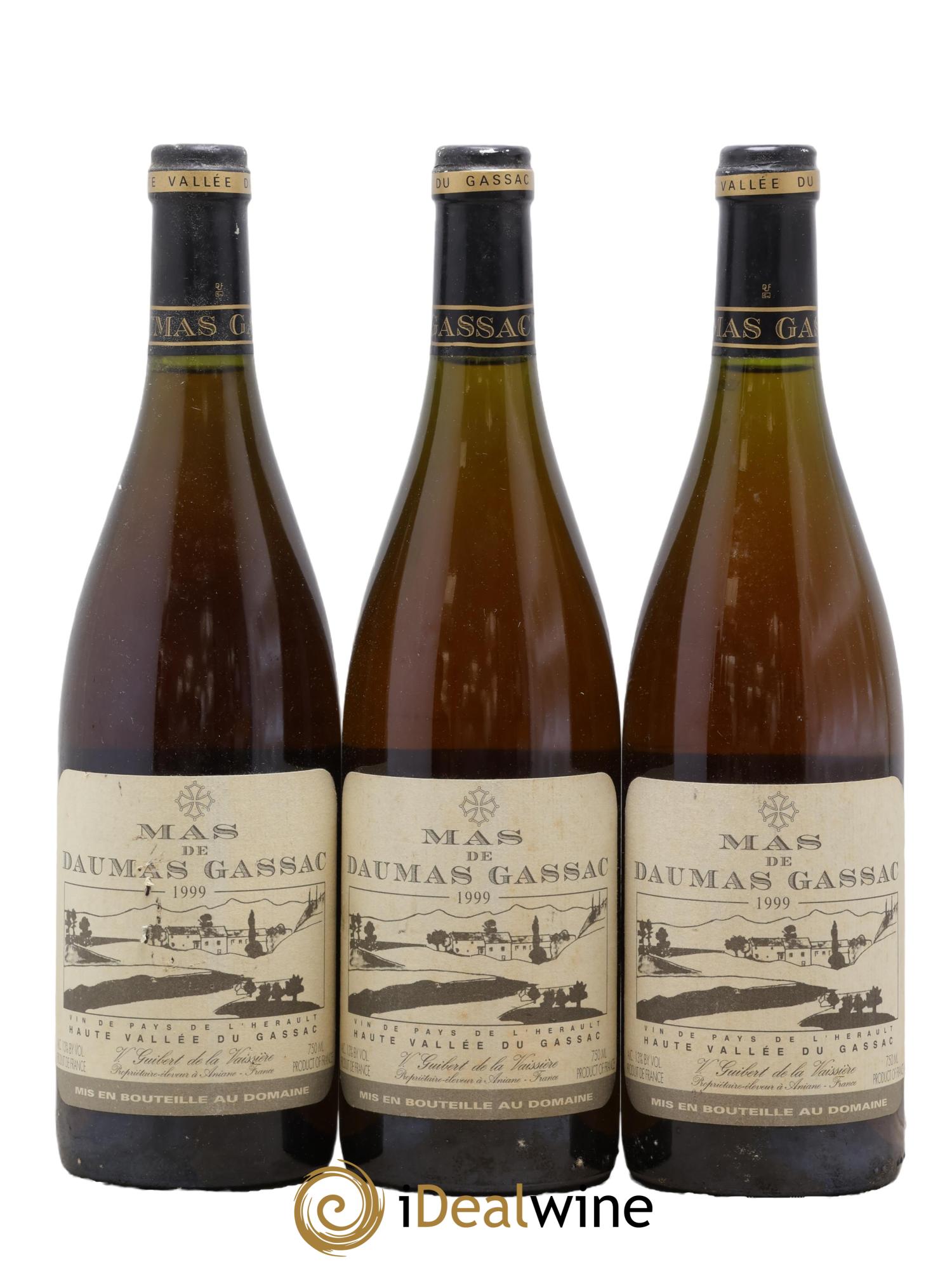 IGP St Guilhem-le-Désert - Cité d'Aniane Mas Daumas Gassac Famille Guibert de La Vaissière 1999 - Lot de 3 bouteilles - 0