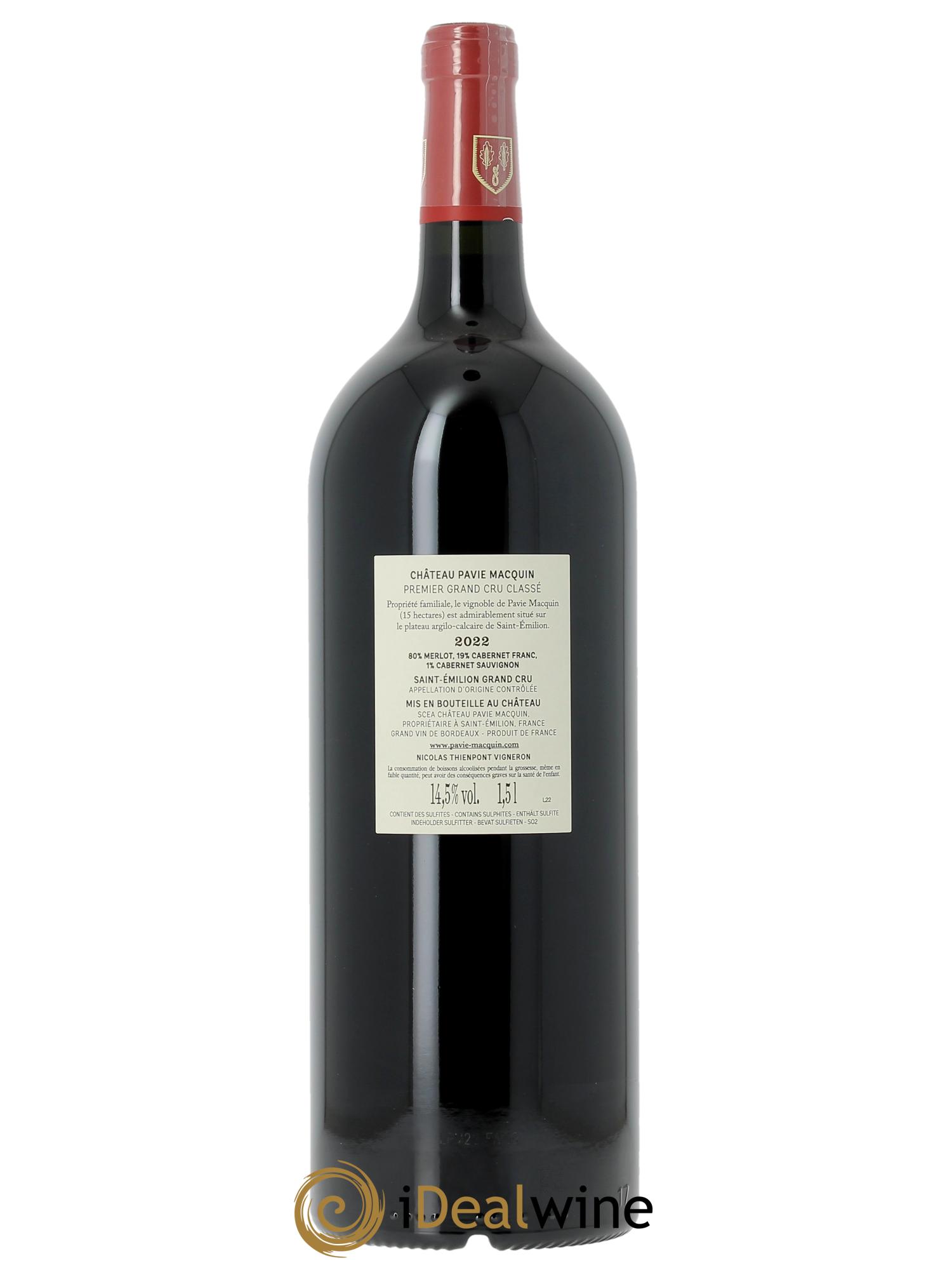 Château Pavie Macquin 1er Grand Cru Classé B (CBO a partir de 3 mgs) 2022 - Lot de 1 magnum - 1