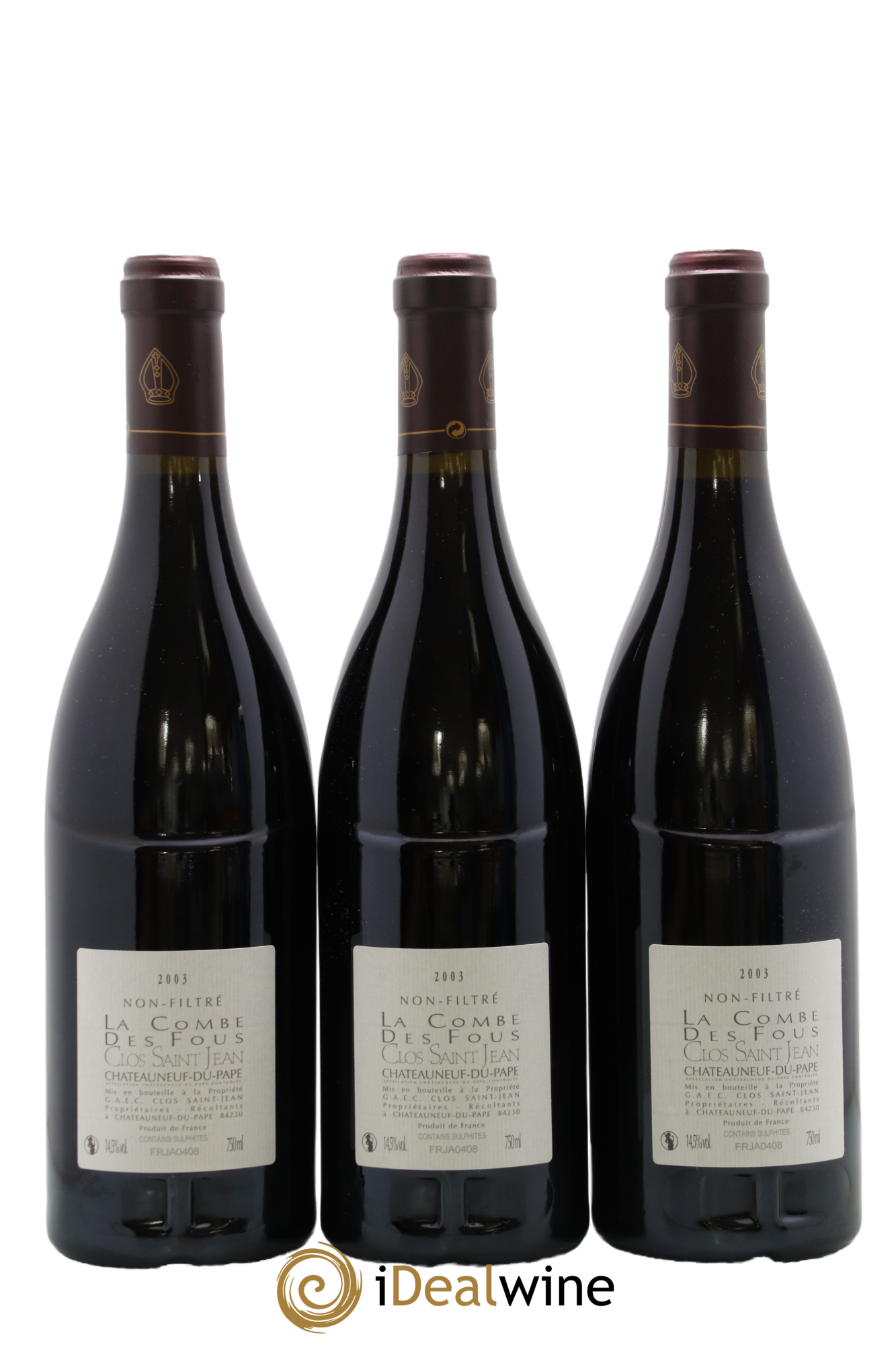 Châteauneuf-du-Pape Clos Saint-Jean La Combe des Fous Pascal et Vincent Maurel 2003 - Lot de 3 bouteilles - 1