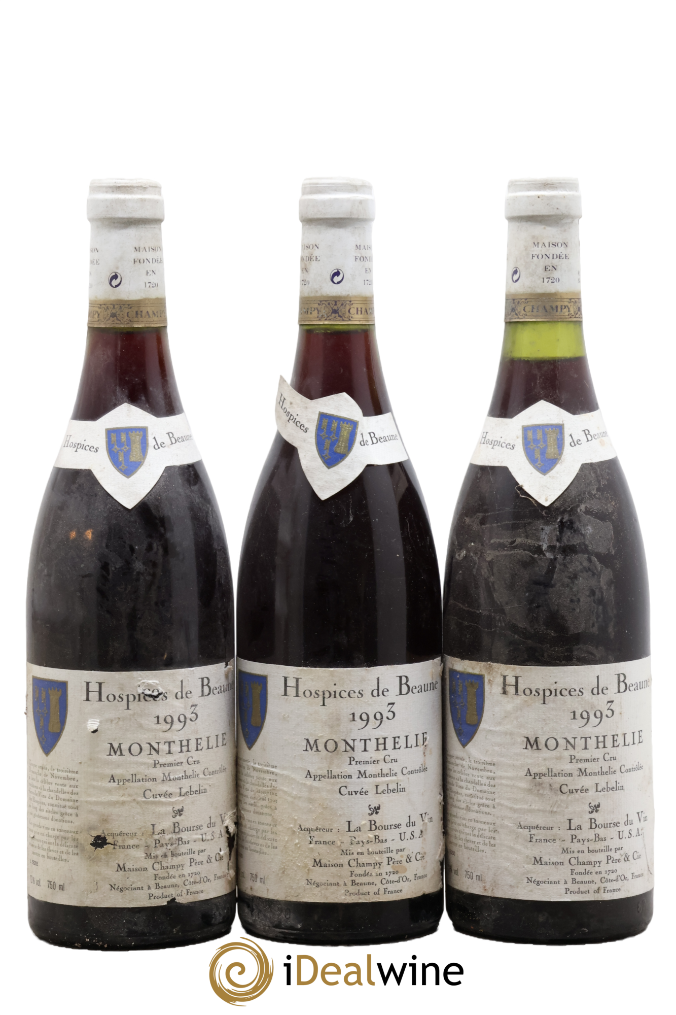 Monthélie 1er Cru Cuvée Lebelin Maison Champy Hospices De Beaune 1993 - Lot de 3 bouteilles - 0
