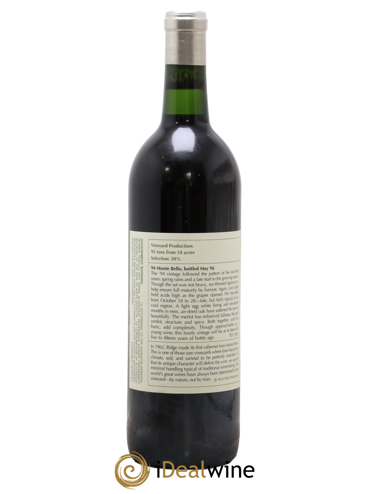 Santa Cruz Mountains Monte Bello Ridge Vineyards 1994 - Lot of 1 bottle - 1