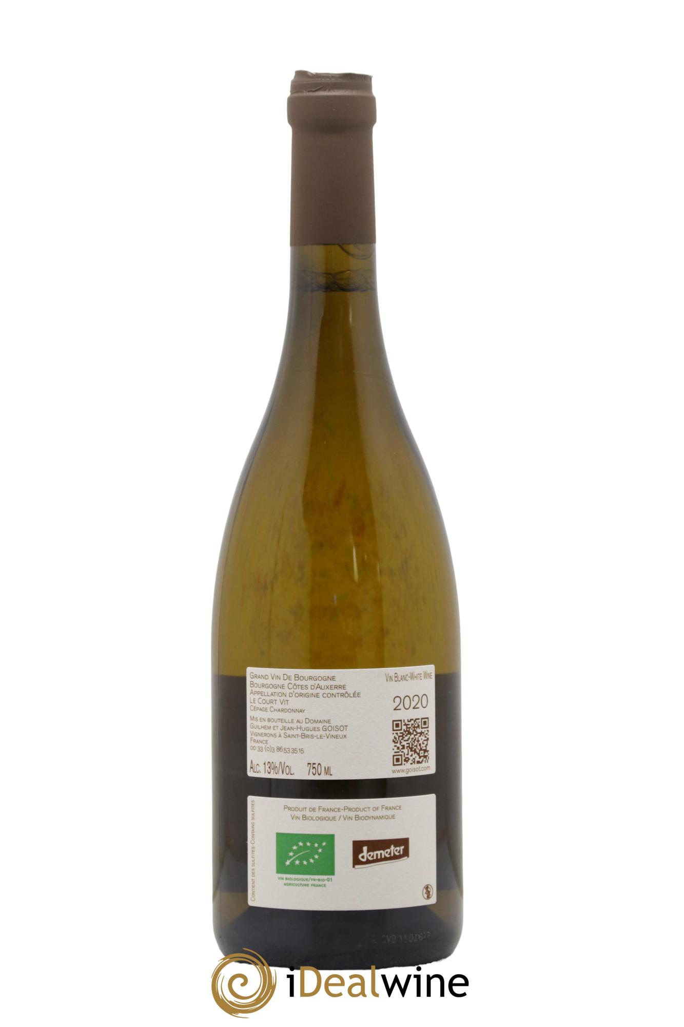 Bourgogne Côtes d'Auxerre Le Court Vit Goisot  2020 - Lot de 1 bouteille - 1