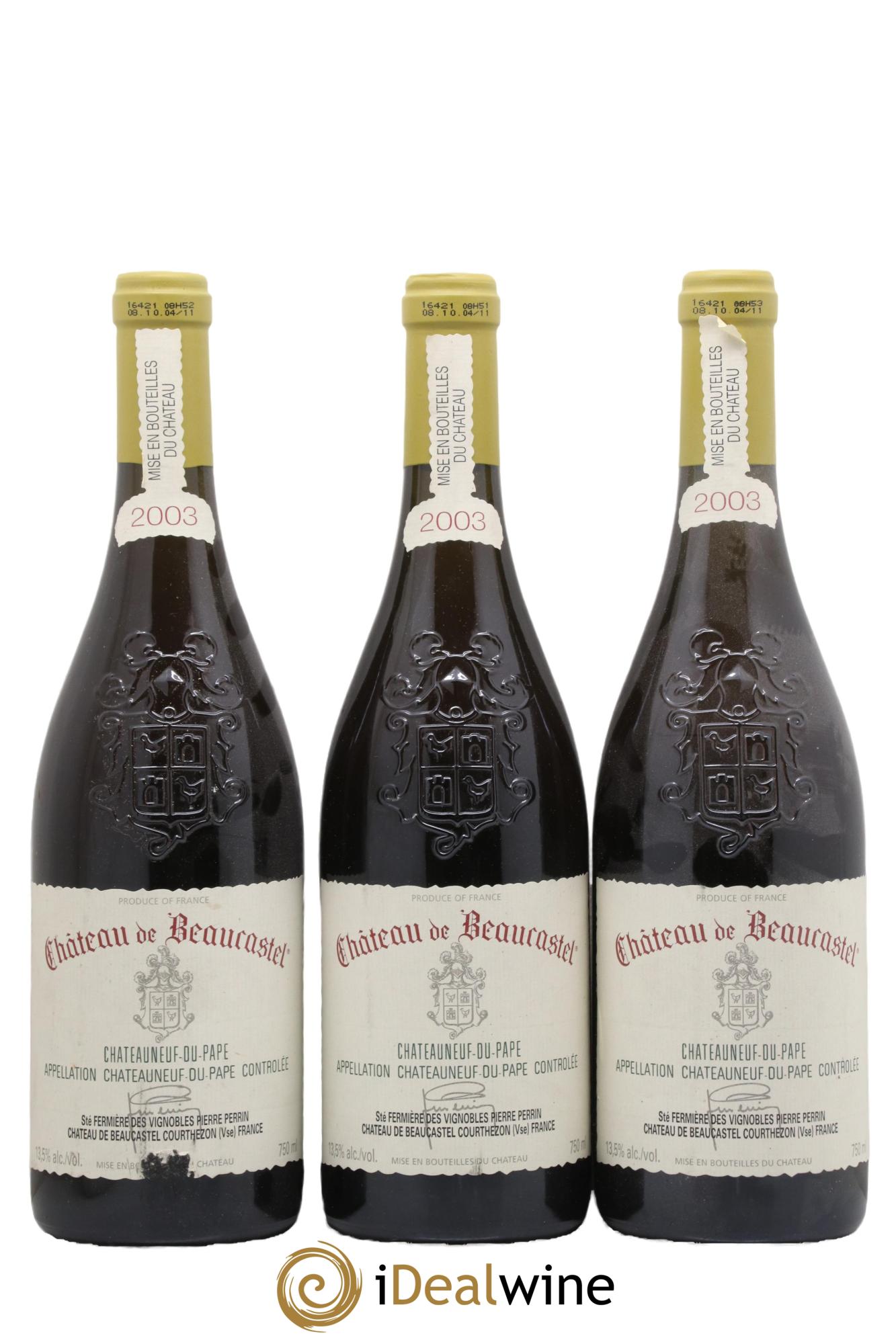 Châteauneuf-du-Pape Château de Beaucastel Famille Perrin 2003 - Posten von 3 Flaschen - 0