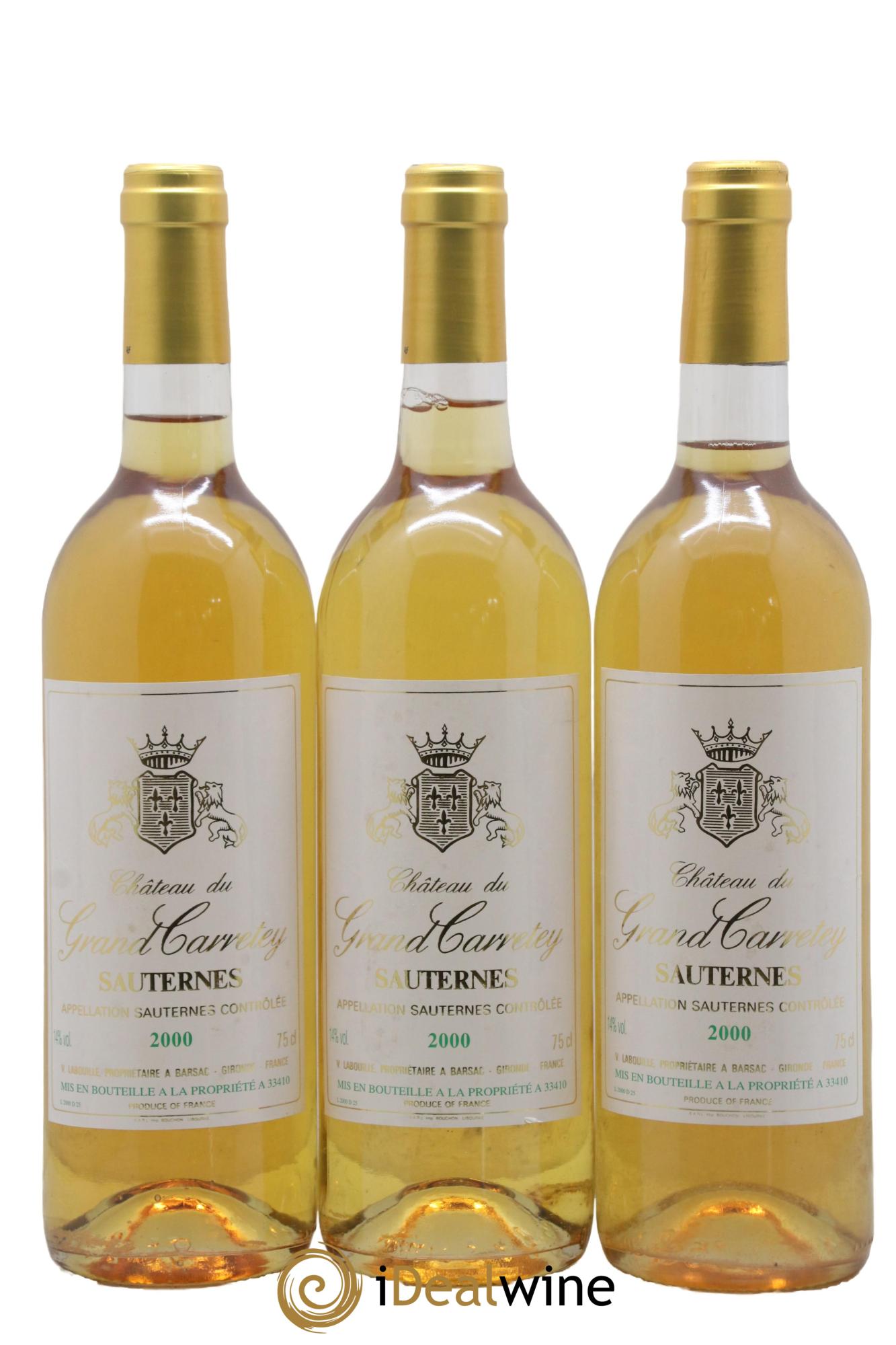 Sauternes Château du Grand Carretey 2000 - Lotto di 3 bottiglie - 0