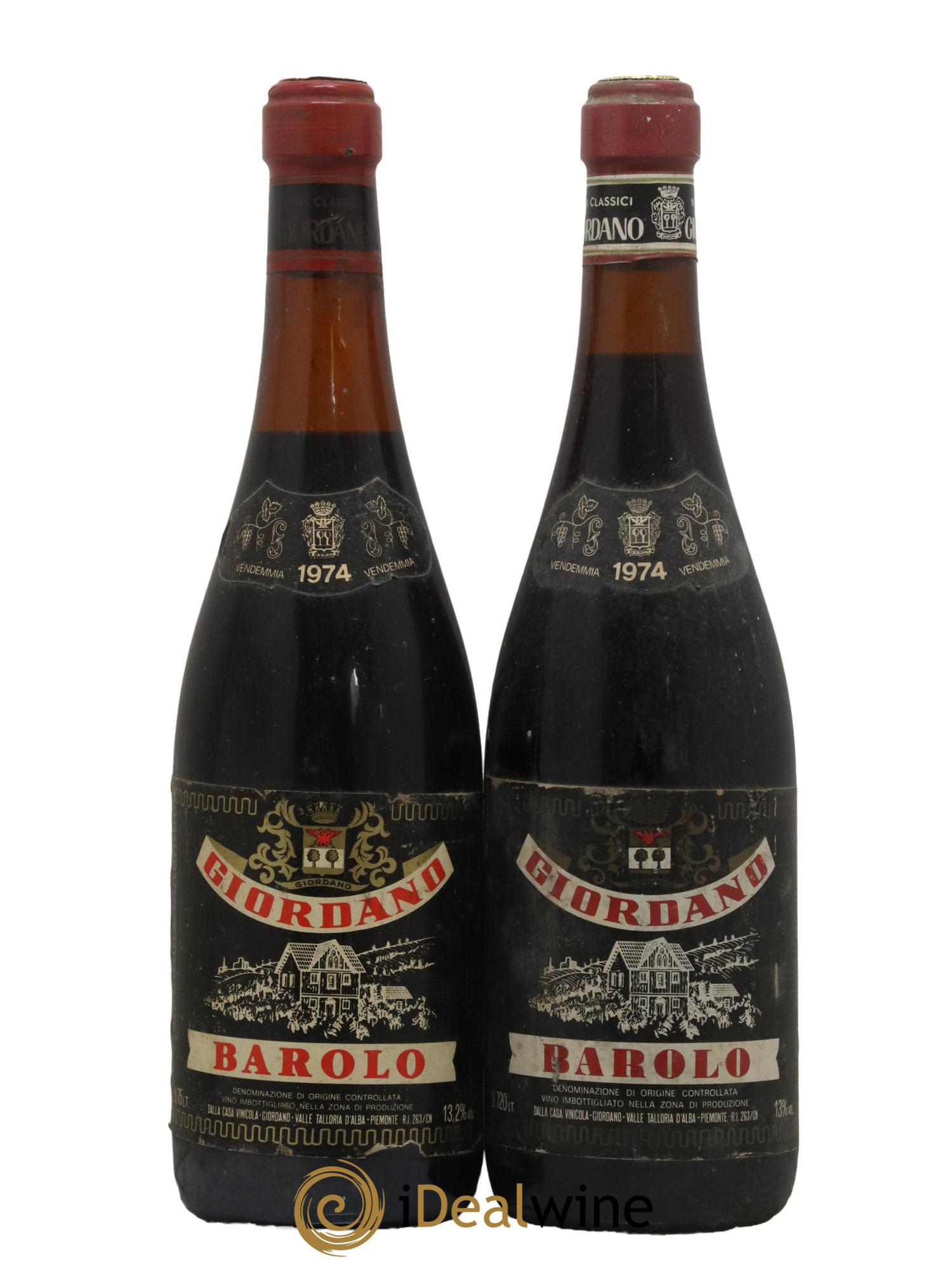 Barolo Giordano 1974 - Lot de 2 bouteilles - 0