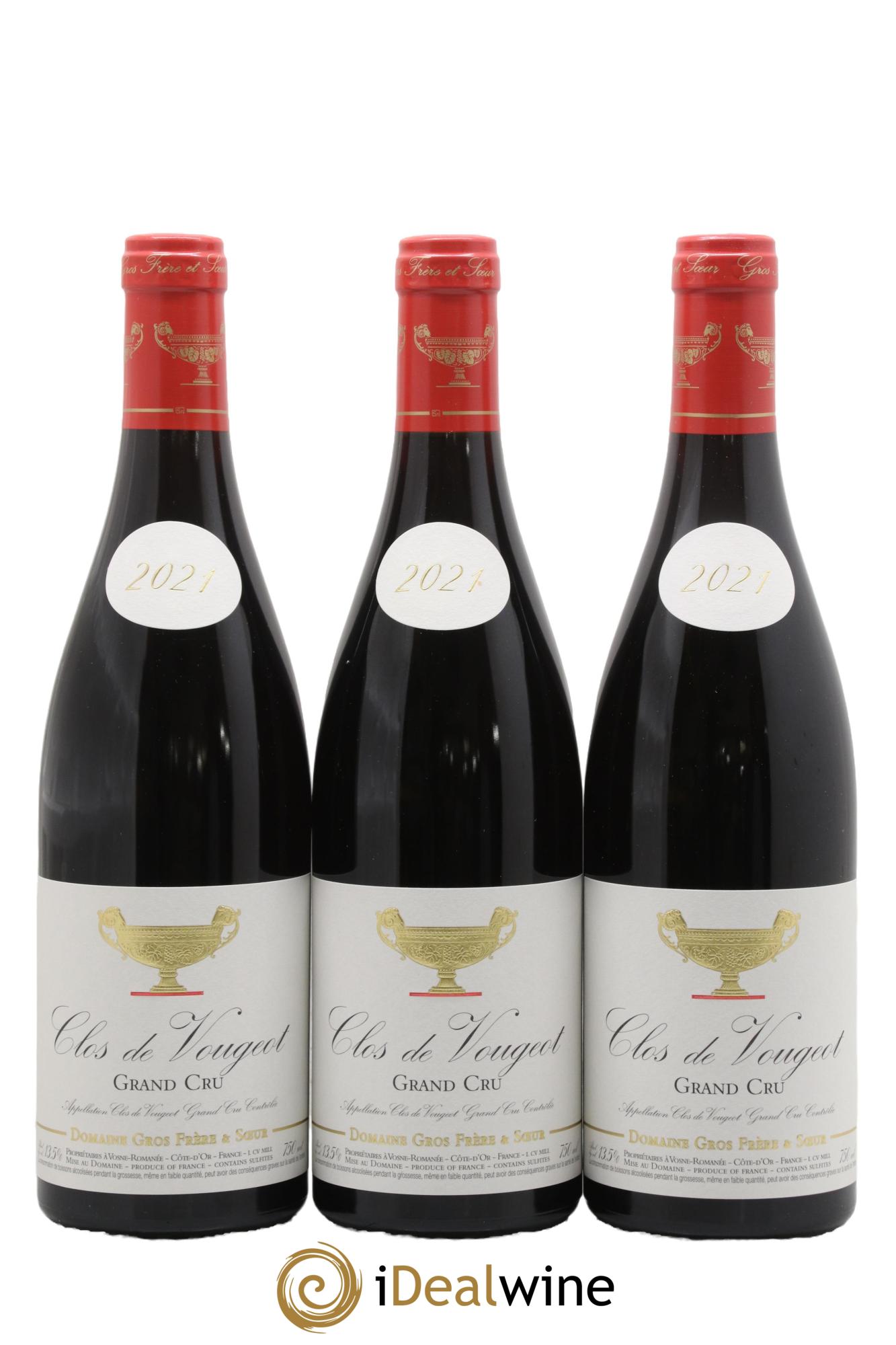 Clos de Vougeot Grand Cru Gros Frère & Soeur 2021 - Lot of 3 bottles - 0