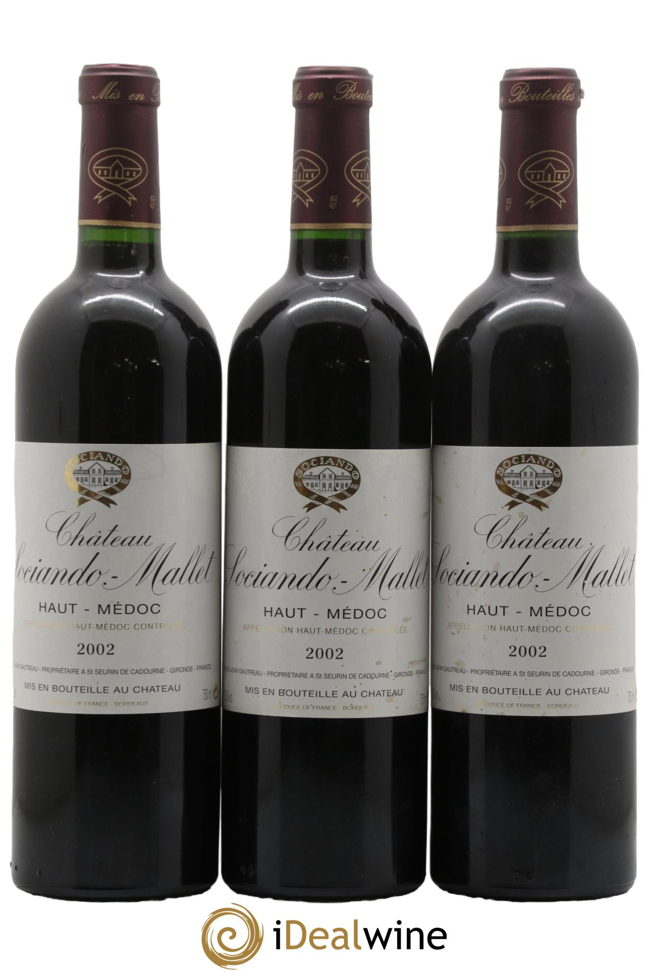 Château Sociando Mallet 2002 - Lot de 3 bouteilles - 0