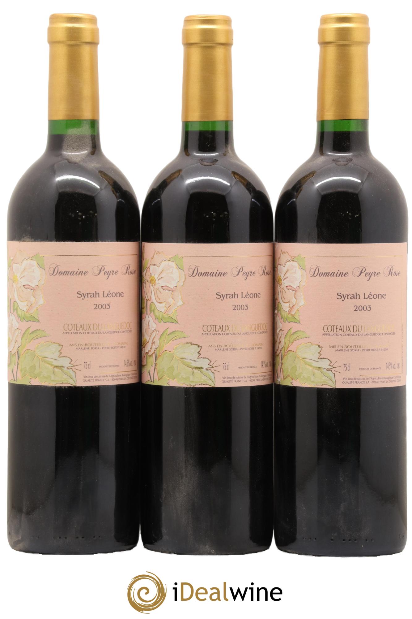 Coteaux du Languedoc Domaine Peyre Rose Belle Léone (anciennement Syrah Léone) Marlène Soria 2003 - Lot de 3 bouteilles - 0