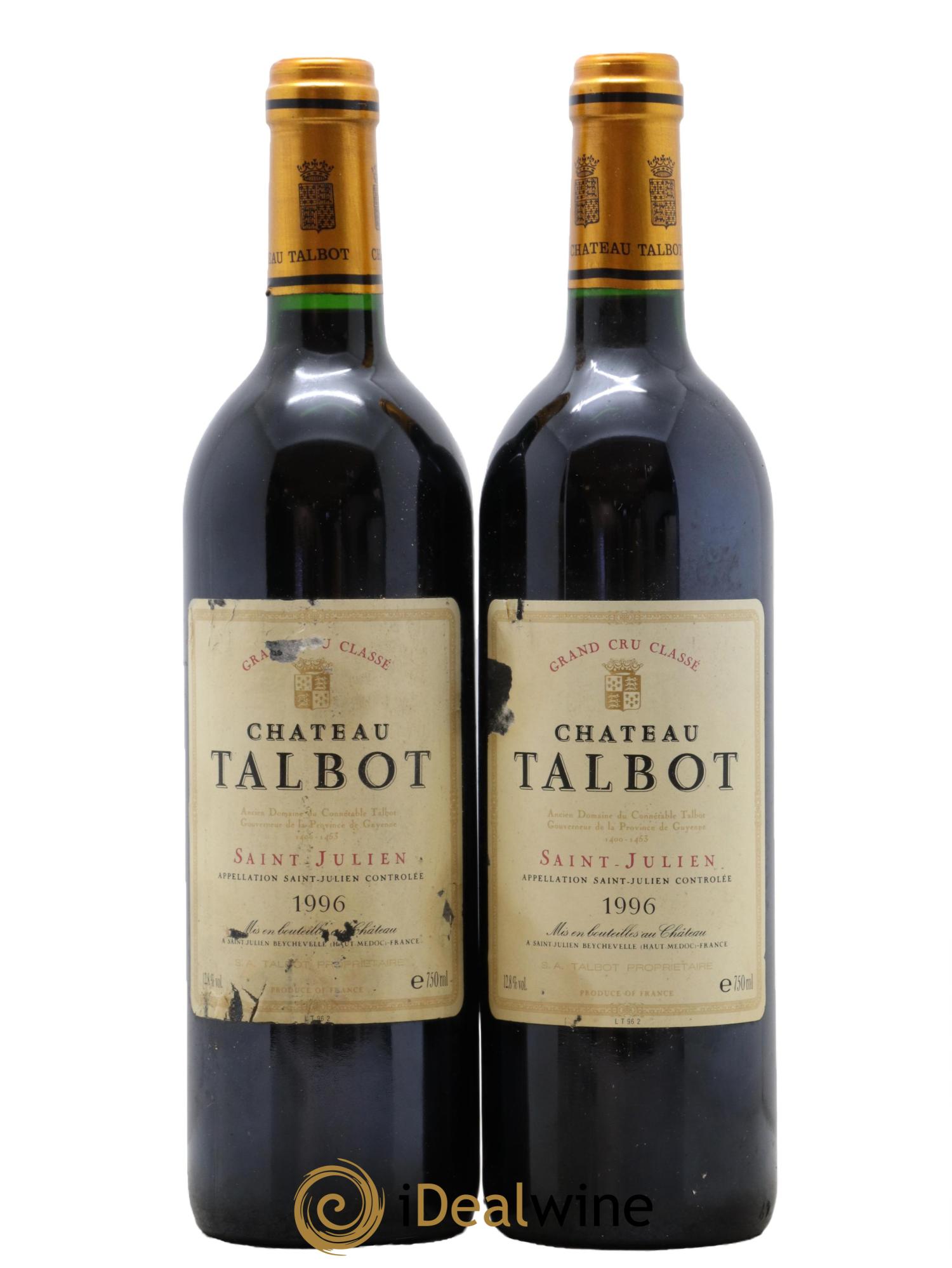 Château Talbot 4ème Grand Cru Classé 1996 - Lot de 2 bouteilles - 0