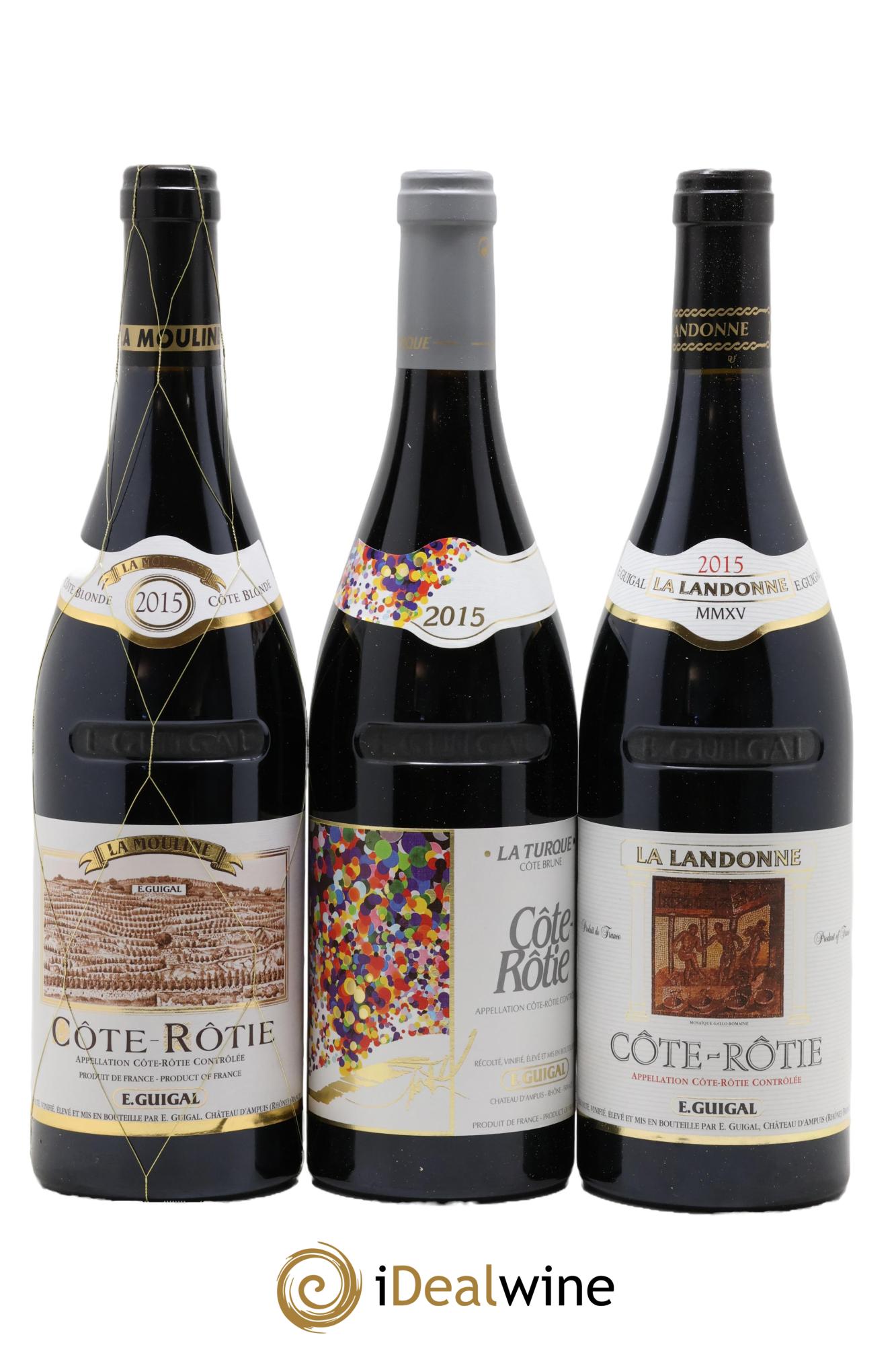 Côte-Rôtie Guigal Trilogie La Turque - La Landonne - La Mouline 2015 - Lot of 3 bottles - 0