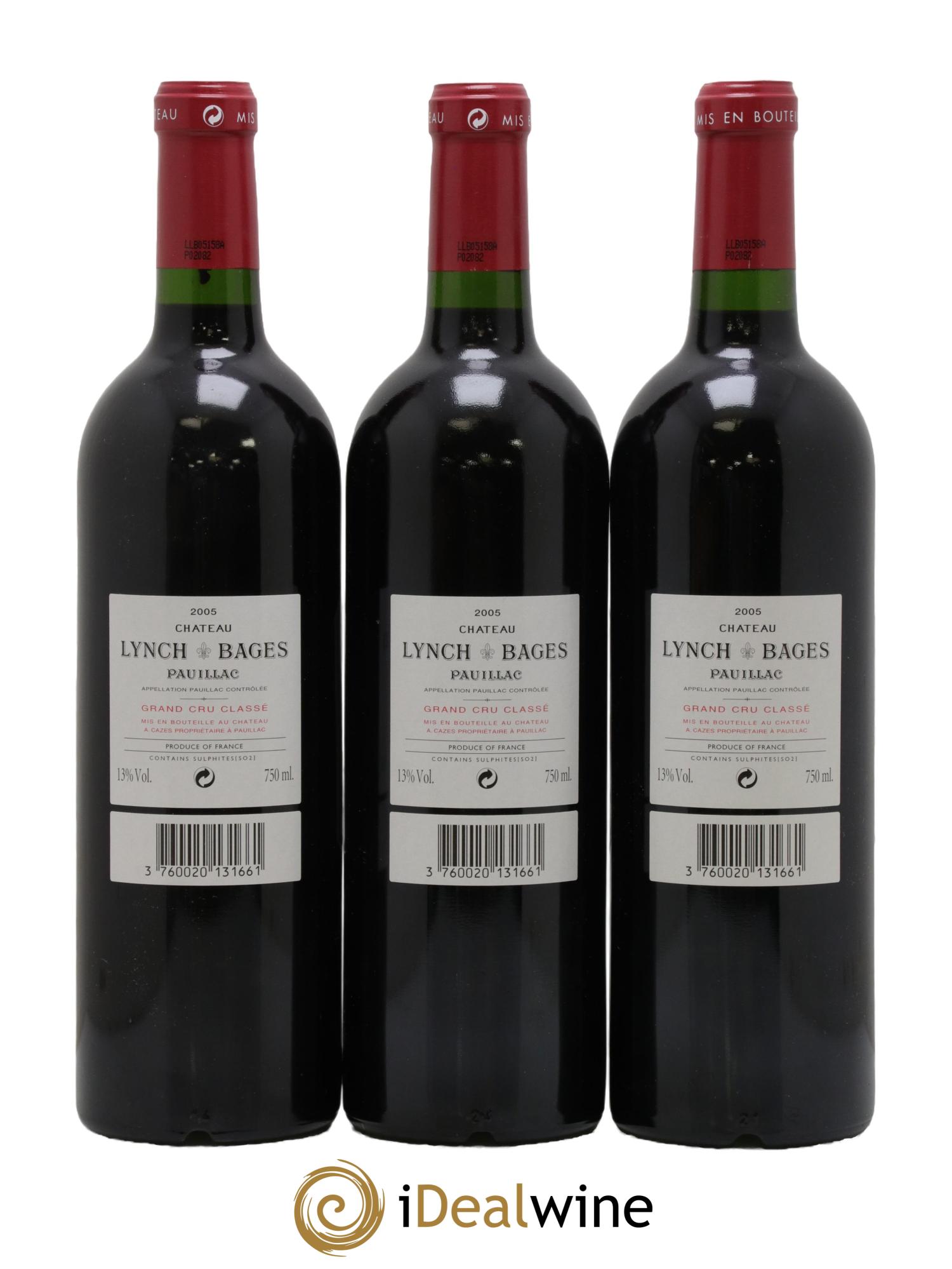 Château Lynch Bages 5ème Grand Cru Classé 2005 - Lot of 3 bottles - 1