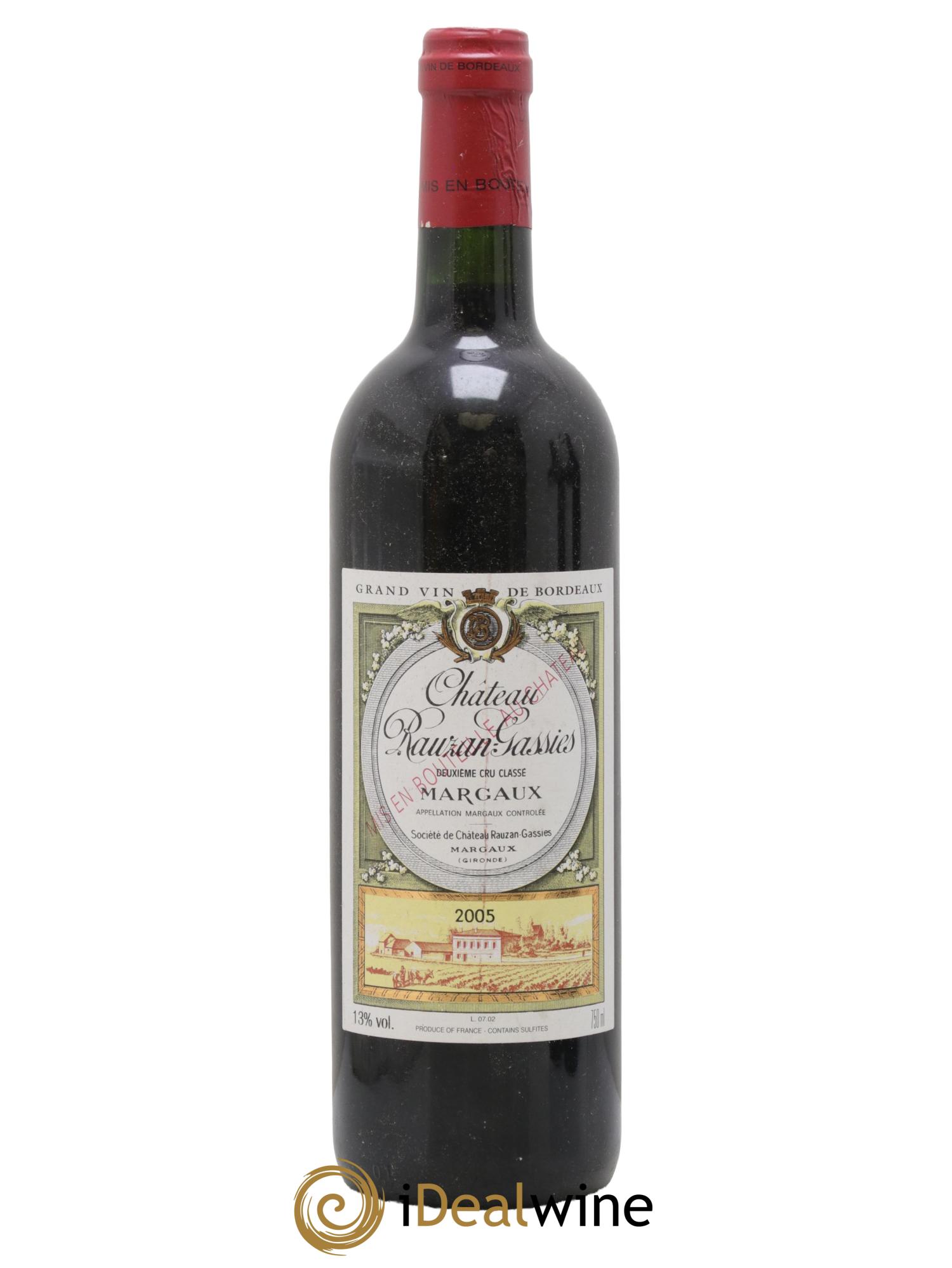 Château Rauzan-Gassies 2ème Grand Cru Classé 2005 - Lot de 1 bouteille - 0
