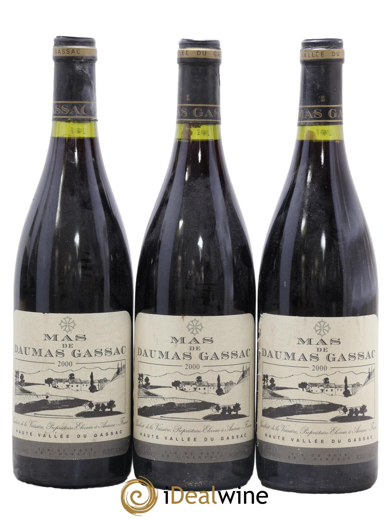 Saint-Guilhem-le-Désert - Cité d'Aniane Mas Daumas Gassac Famille Guibert de La Vaissière 2000 - Lot de 3 bouteilles - 0
