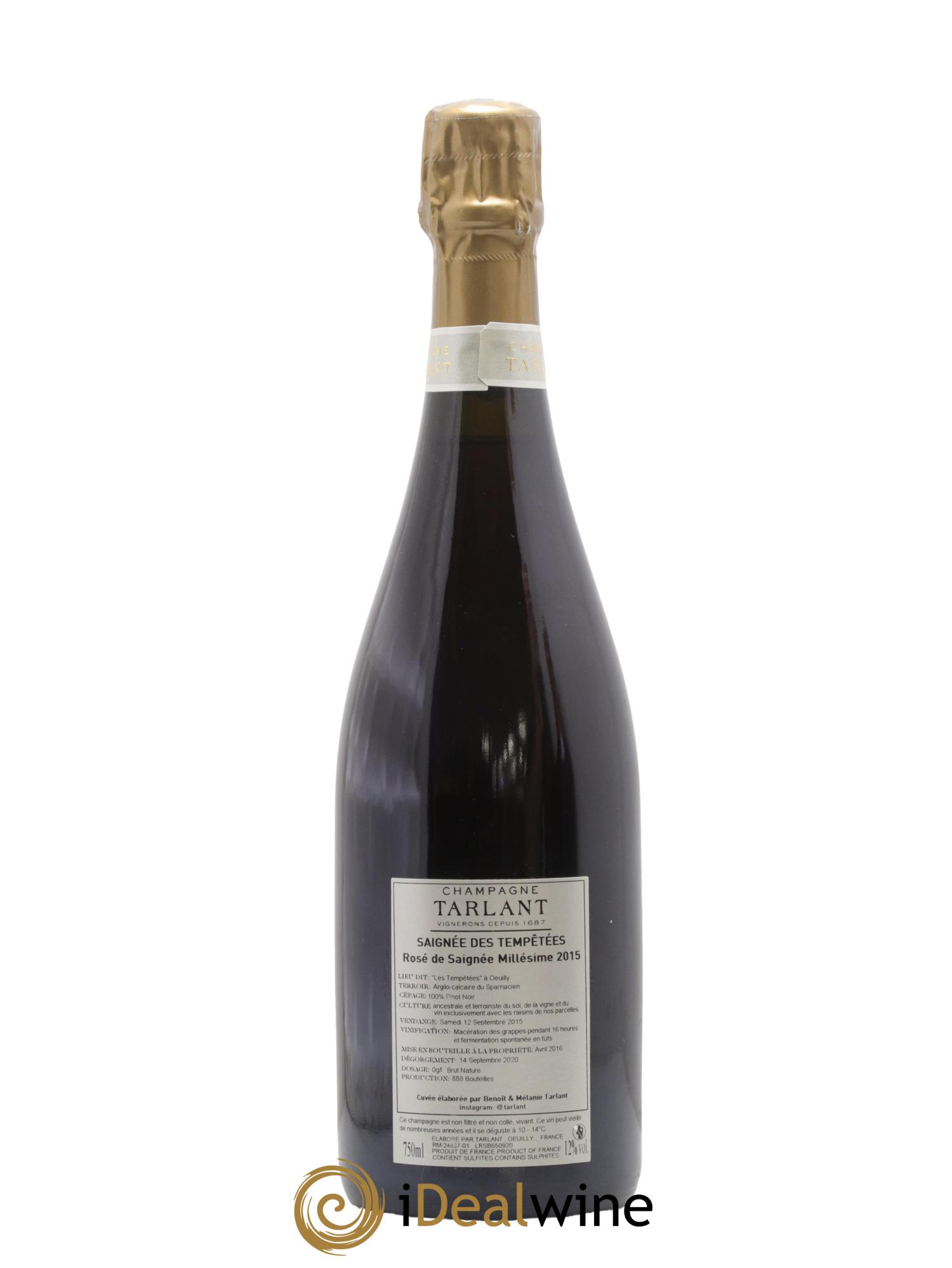 Champagne - Saignée des Tempêtées Tarlant 2015 - Lot of 1 bottle - 0