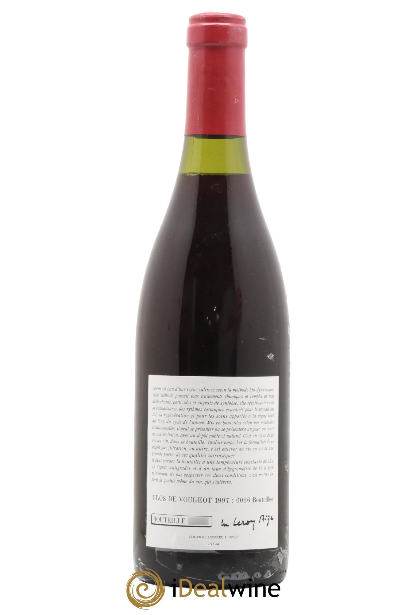 Clos de Vougeot Grand Cru Leroy (Domaine) 1997 - Lot de 1 bouteille - 1