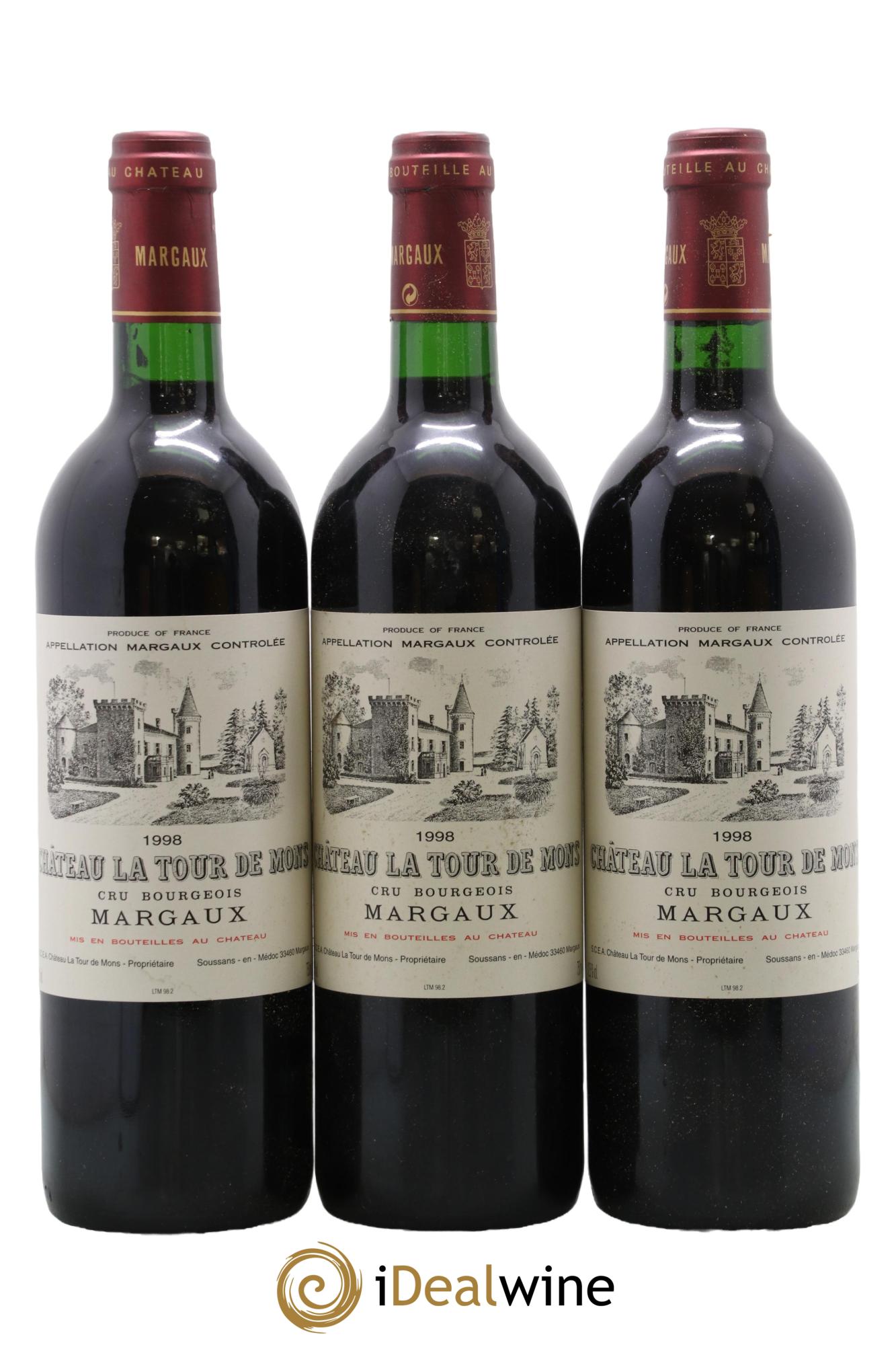 Château la Tour de Mons Cru Bourgeois 1998 - Lot de 3 bouteilles - 0