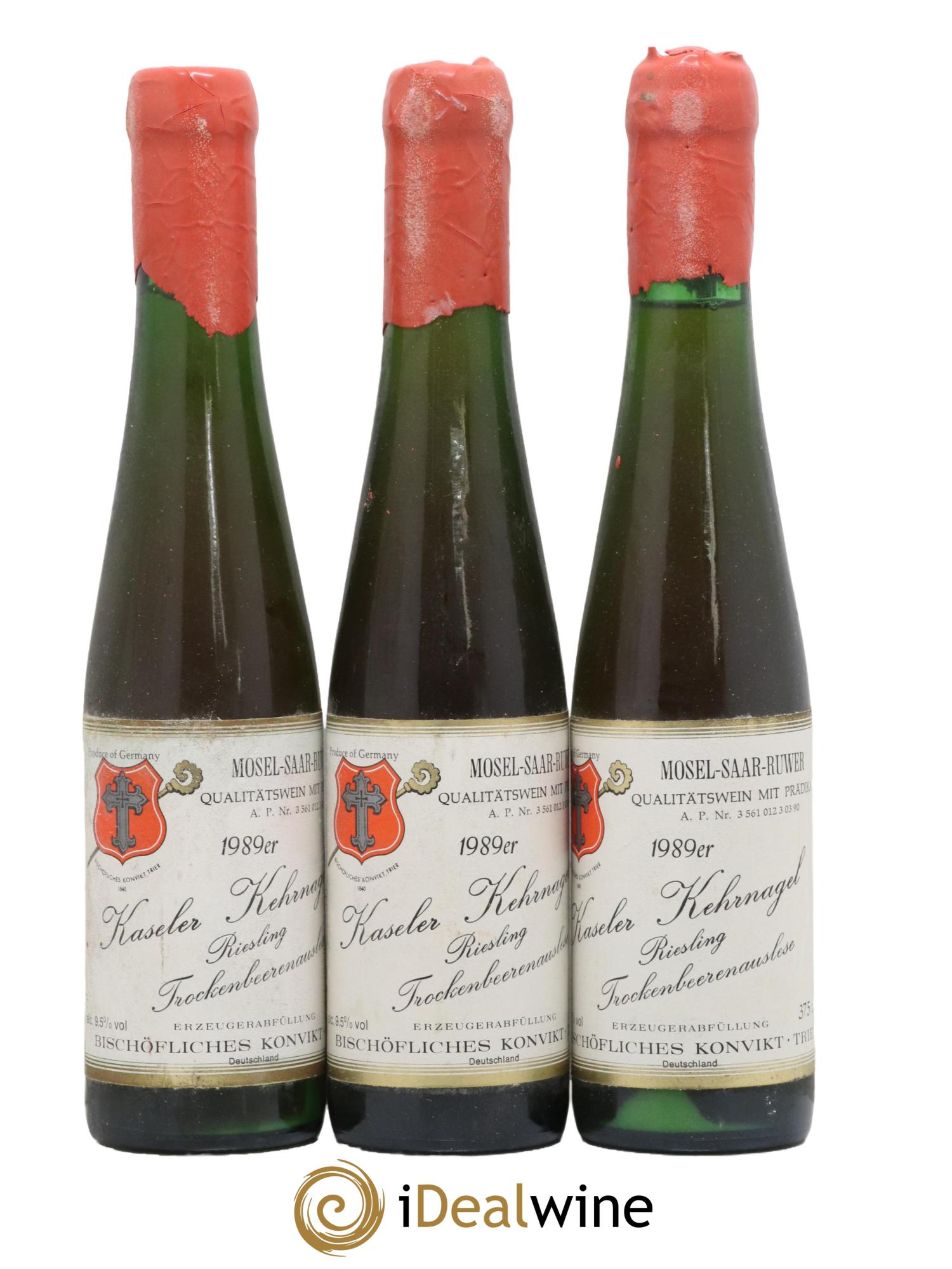 Allemagne Mosel-Saar Bischofliches Konvikt Trier Kaseler Kehrnagel Trockenbeerenauslese 1989 - Posten von 3 Demi-Flaschen - 0