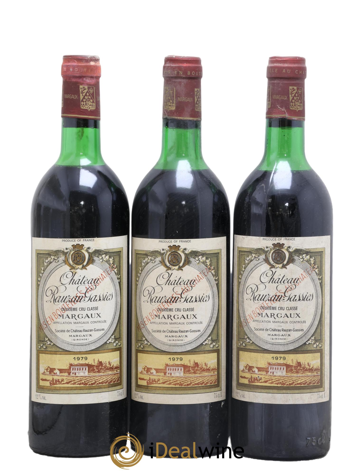 Château Rauzan-Gassies 2ème Grand Cru Classé 1979 - Lot de 3 bouteilles - 0