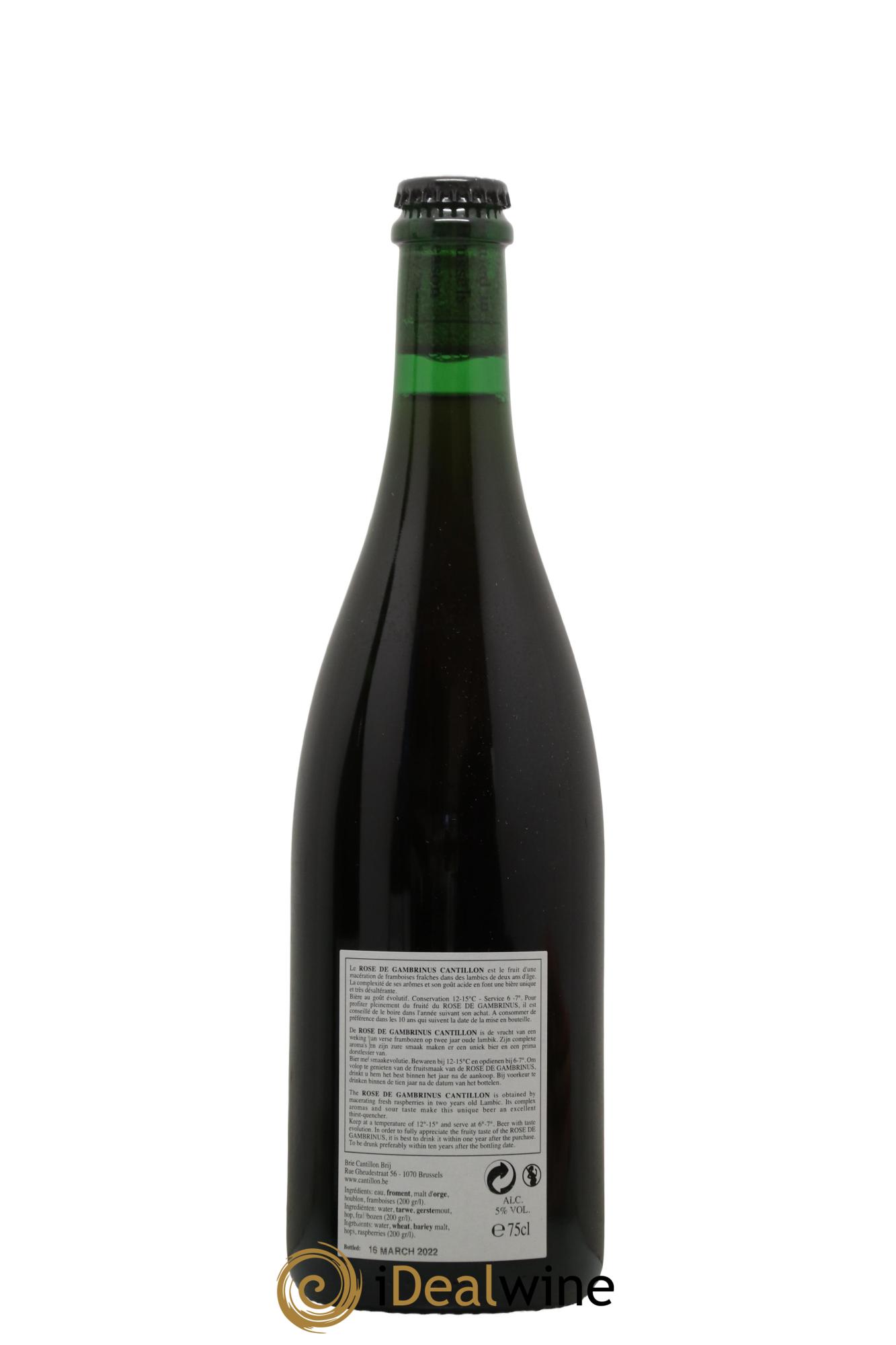 Bière Lambic Rosé de Gambrinus Cantillon embouteillée en  2022 - Lot de 1 bouteille - 1
