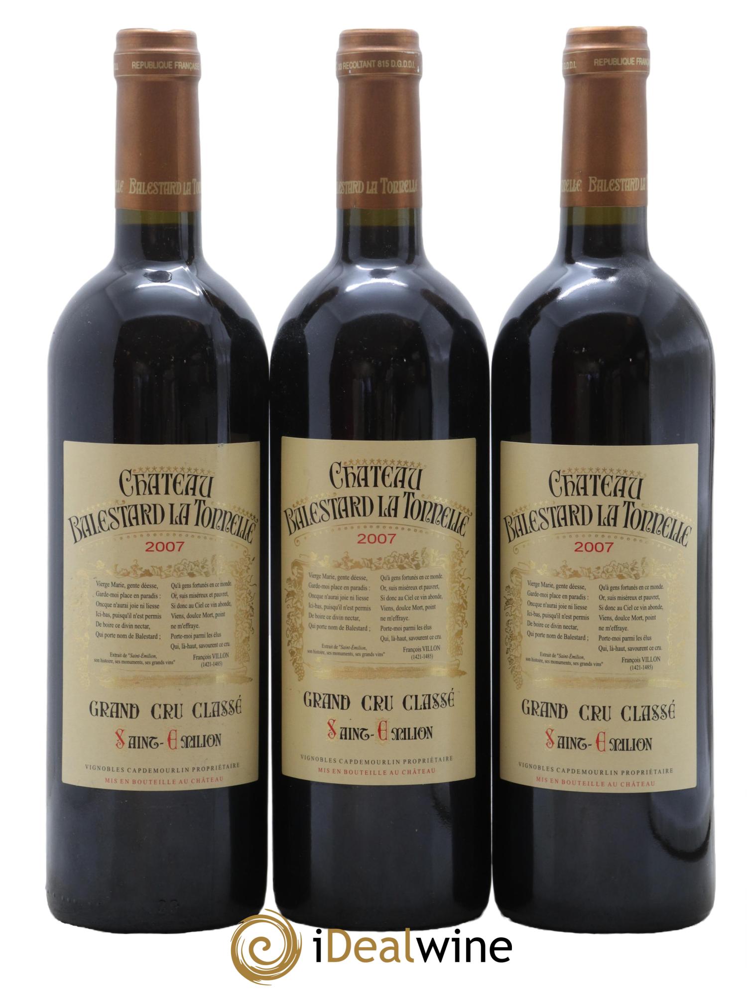 Château Balestard la Tonnelle Grand Cru Classé 2007 - Lot de 3 bouteilles - 0