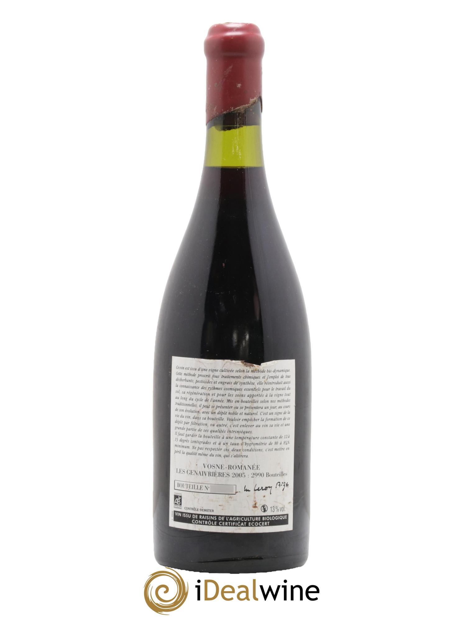 Vosne-Romanée Les Genaivrières Leroy (Domaine) 2005 - Lot de 1 bouteille - 1