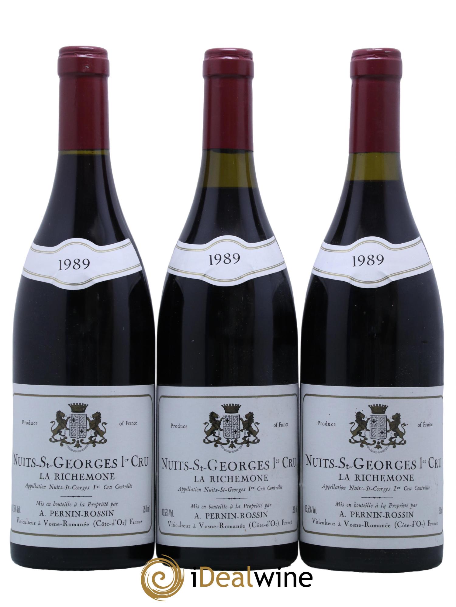 Nuits-Saint-Georges 1er Cru La Richemone Pernin-Rossin 1989 - Lot de 3 bouteilles - 0