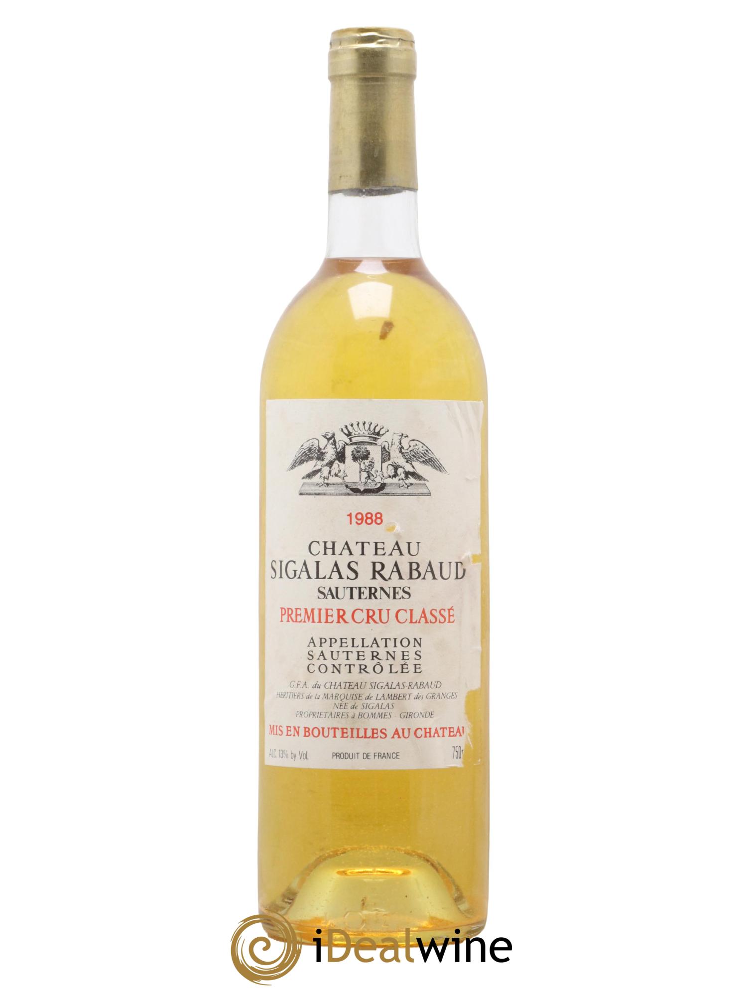 Château Sigalas Rabaud 1er Grand Cru Classé 1988 - Lot de 1 bouteille - 0