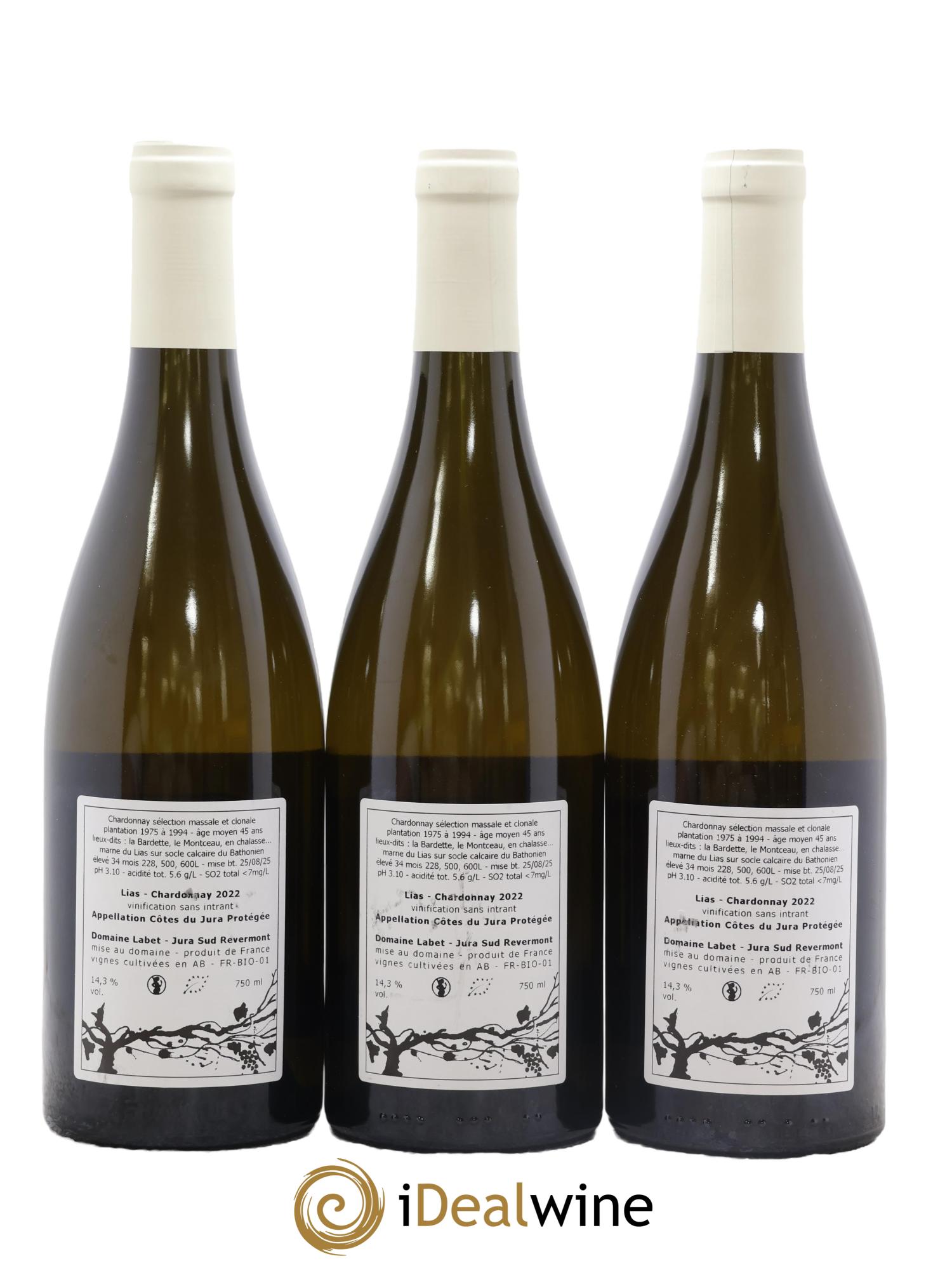 Côtes du Jura Chardonnay Lias Romain - Julien  - Charline Labet 2022 - Posten von 3 Flaschen - 1