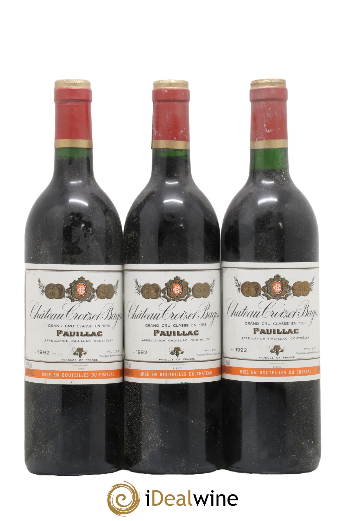 Château Croizet Bages 5ème Grand Cru Classé 1992 - Lot de 3 bouteilles - 0