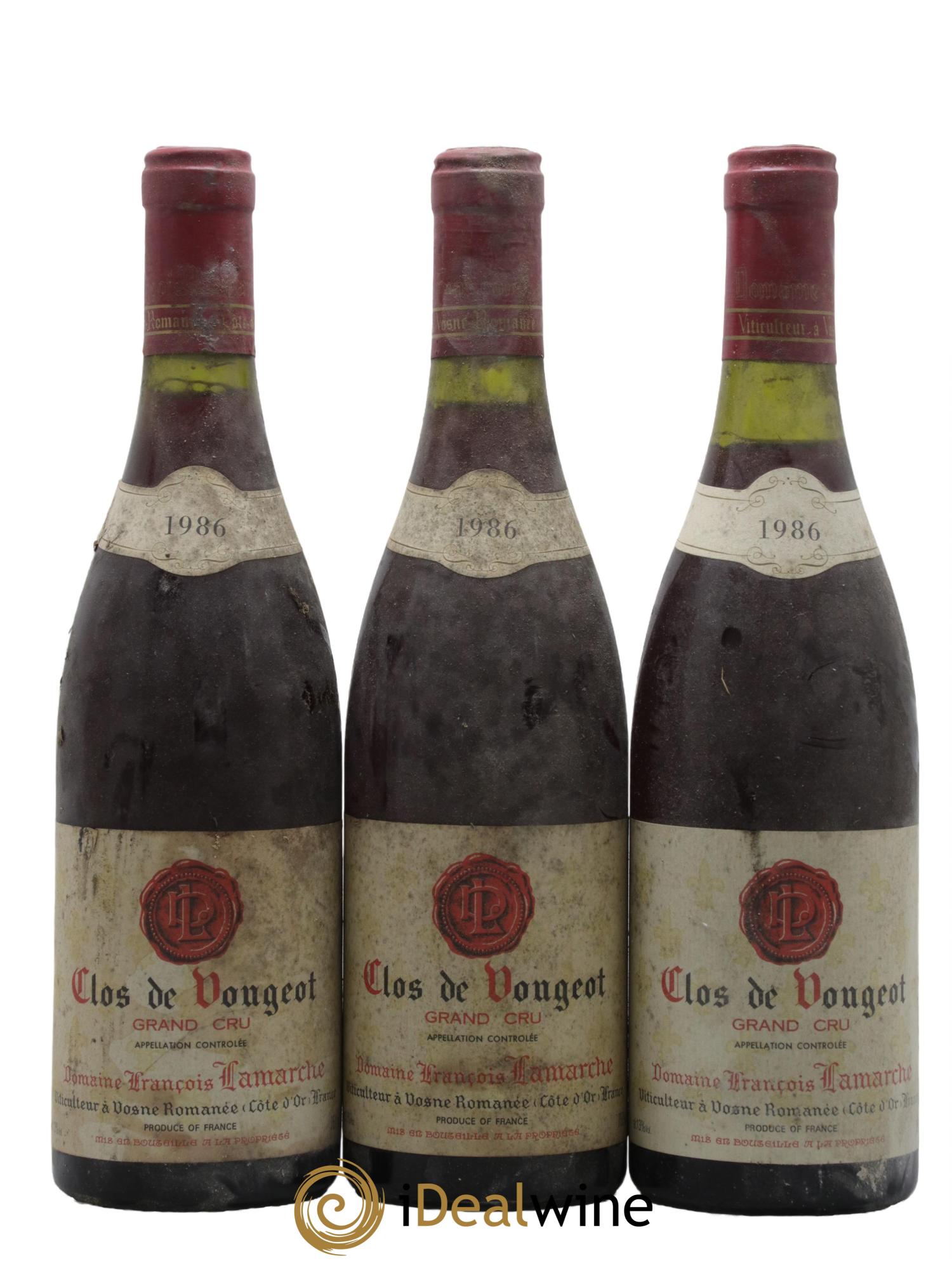 Clos de Vougeot Grand Cru Lamarche (Domaine) 1986 - Lot de 3 bouteilles - 0