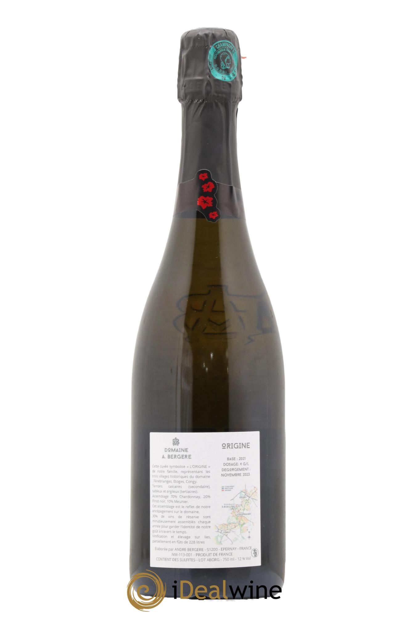 Champagne Brut Origine Maison Bergère - Lot de 1 bouteille - 1
