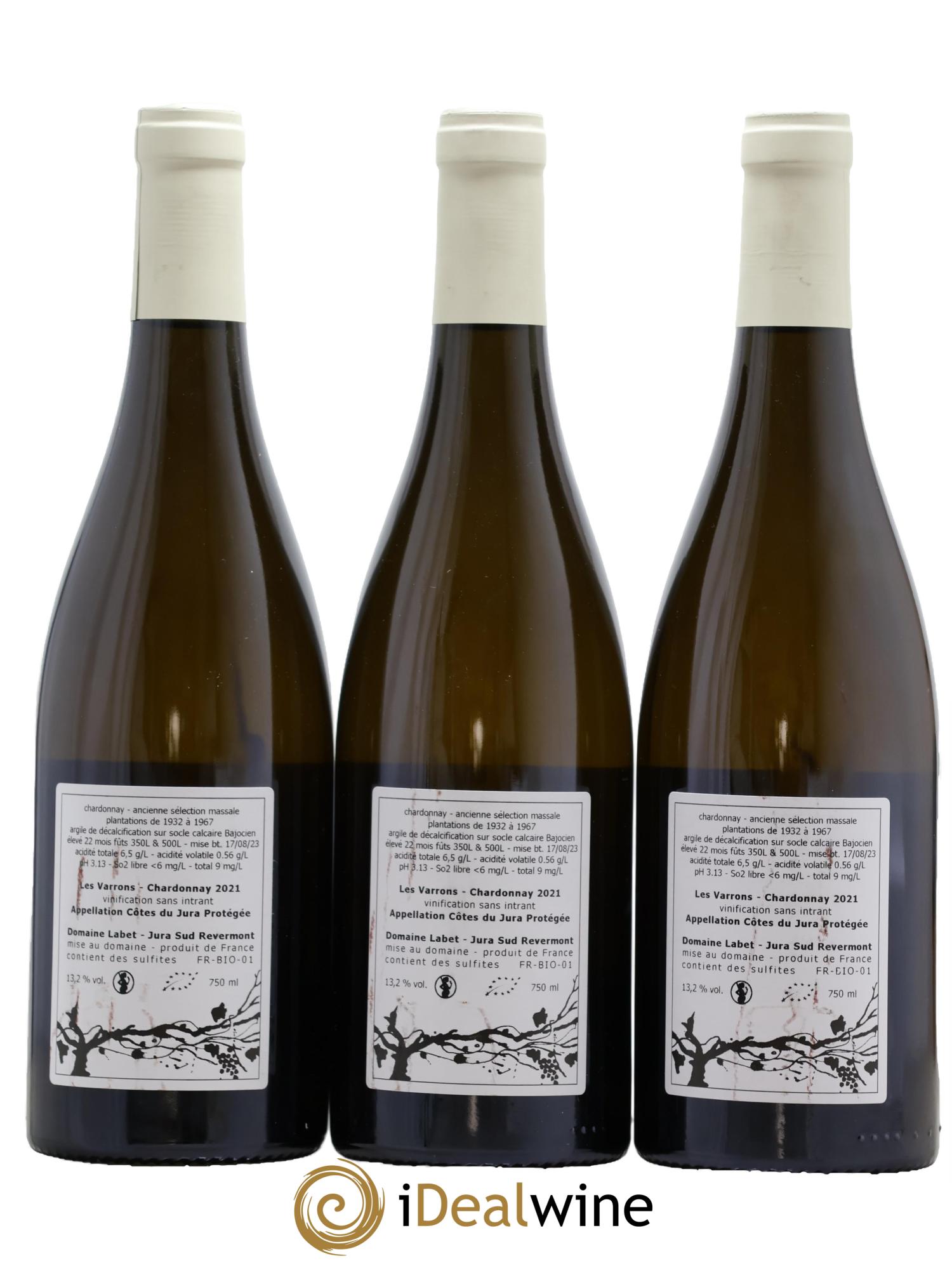 Côtes du Jura Chardonnay Les Varrons Romain - Julien - Charline Labet 2021 - Lot de 3 bouteilles - 1