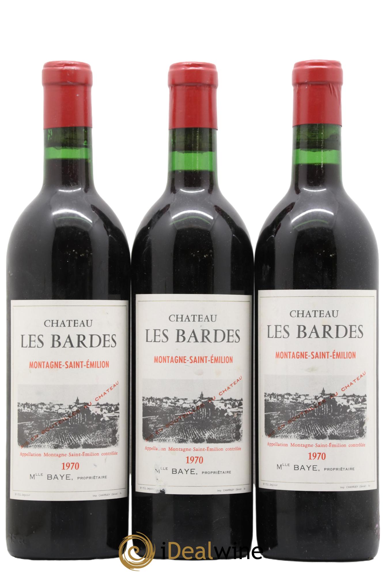 Montagne Saint-Émilion Chateau des Bardes 1970 - Lot de 3 bouteilles - 0
