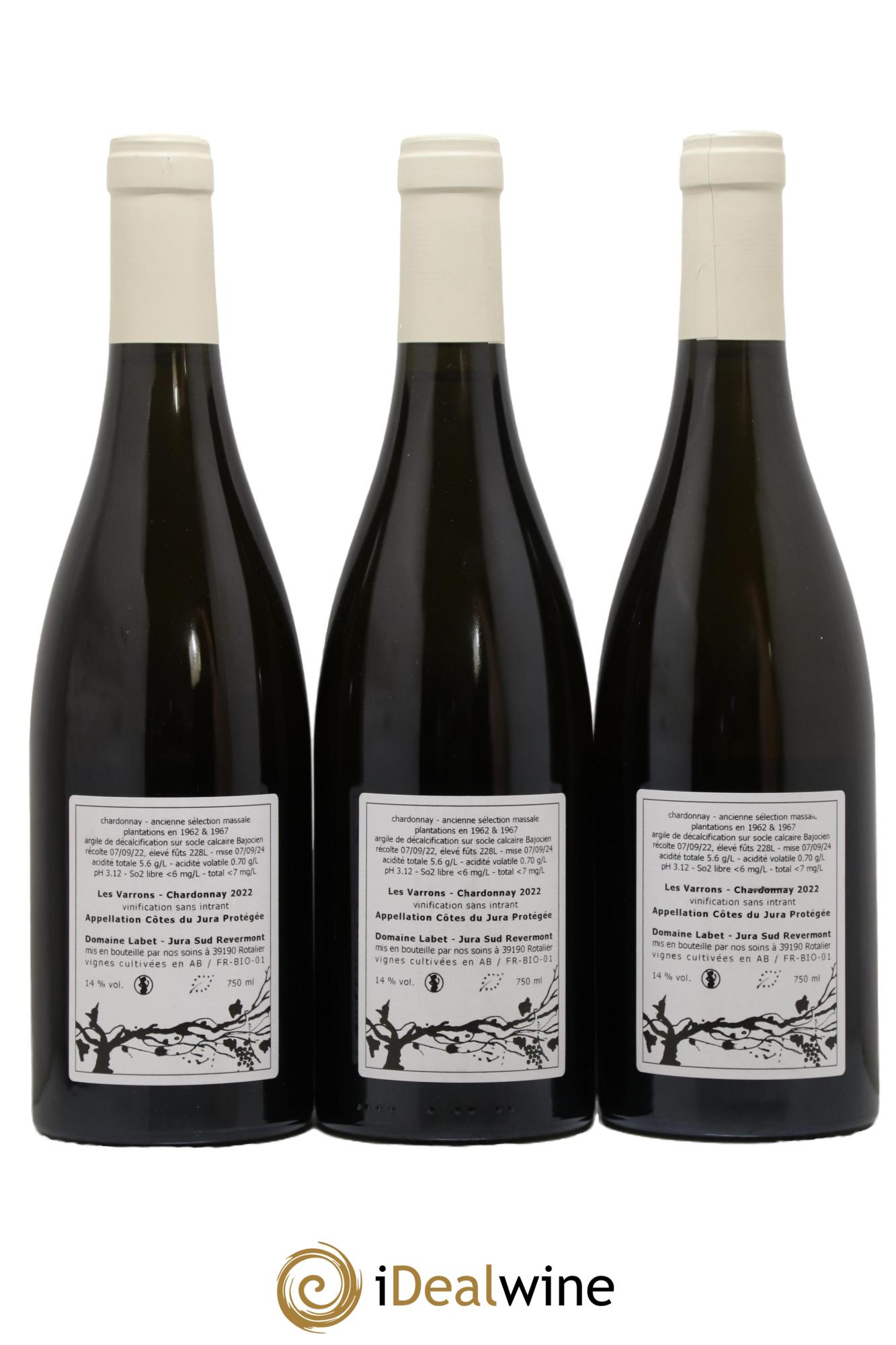 Côtes du Jura Chardonnay Les Varrons Romain - Julien  - Charline Labet 2022 - Lot of 3 bottles - 1