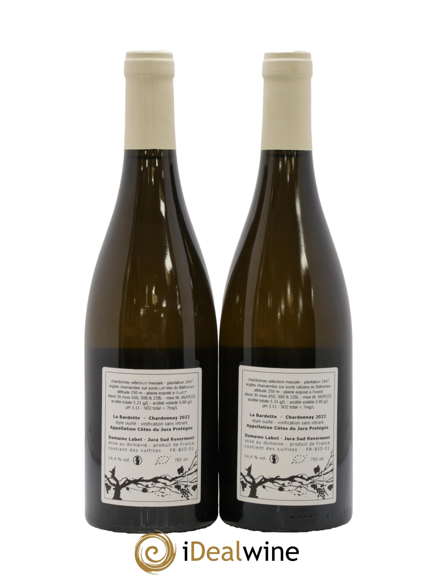 Côtes du Jura Chardonnay La Bardette Romain - Julien - Charline Labet 2022 - Lot de 2 bouteilles - 1